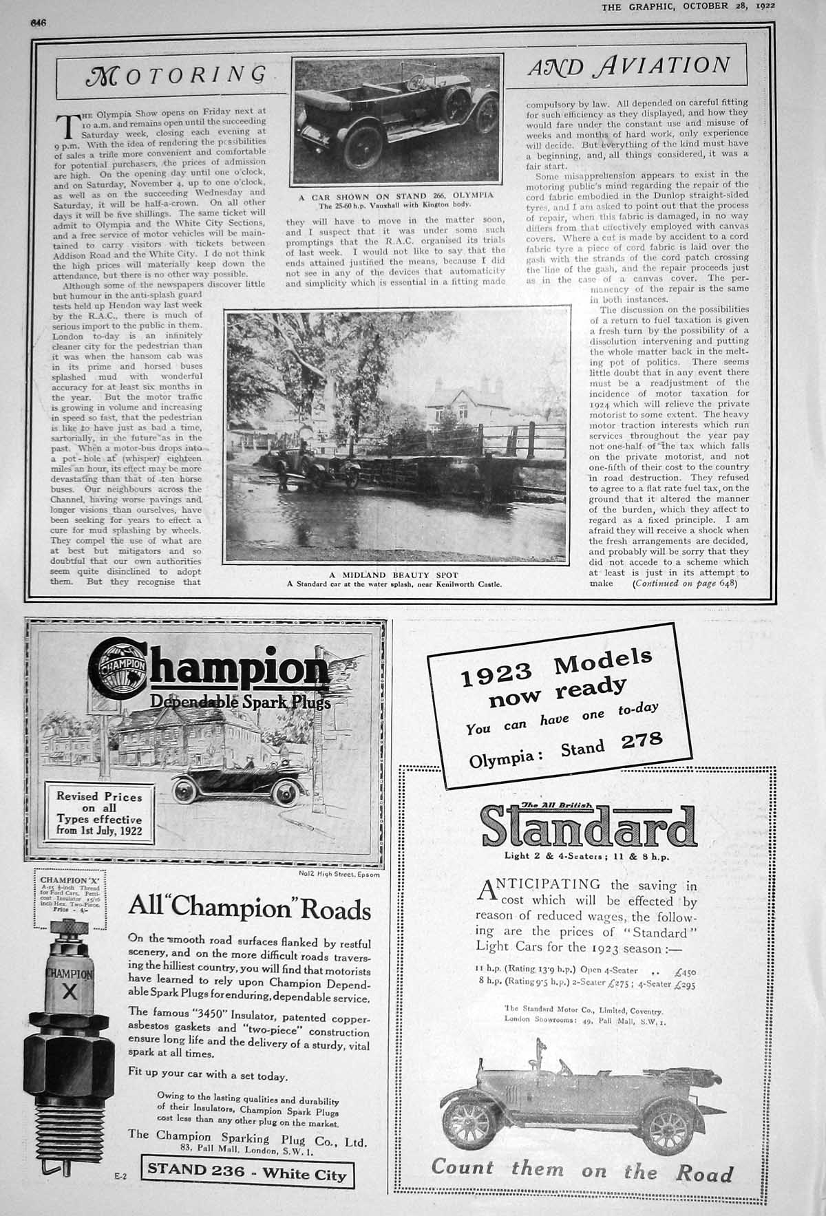 Old 1922 Vauxhall Motor Car Olympia Standard Spark Plugs Harvey Nicho 20th