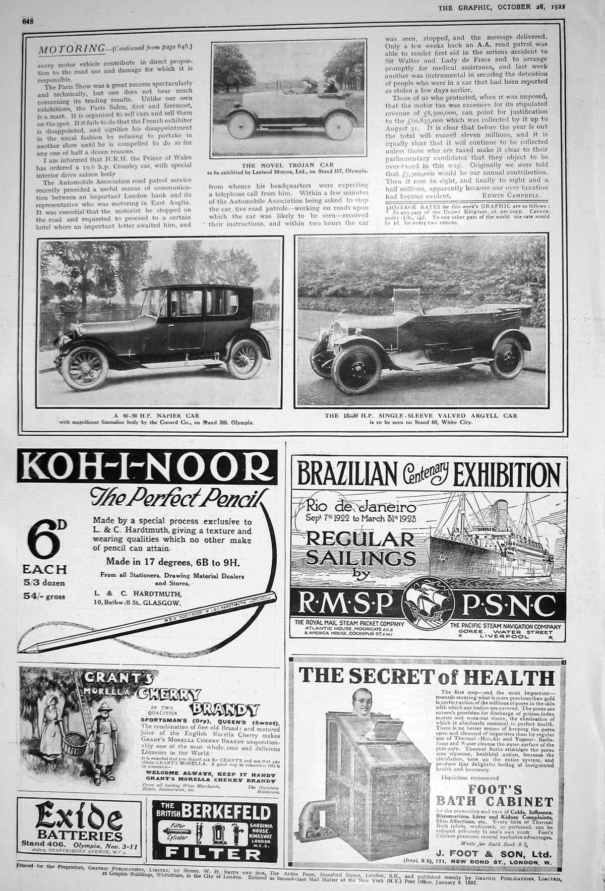 Old 1922 Trojan Motor Car Leyland Napier Argyll Car Koh-I-Noor Pencil 20th