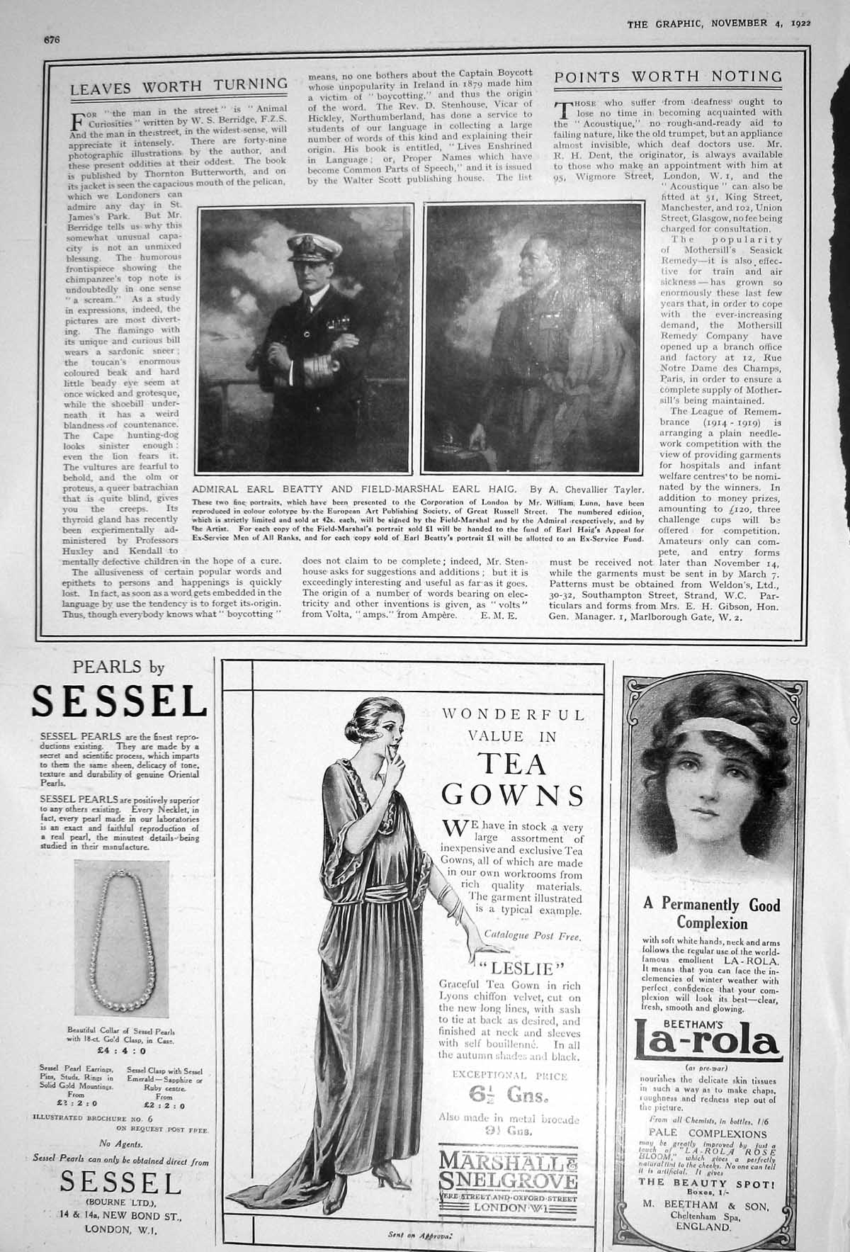 Old 1922 Admiral Earl Beatty Field Marshal Earl Haig Pearls Sessel Ma 20th