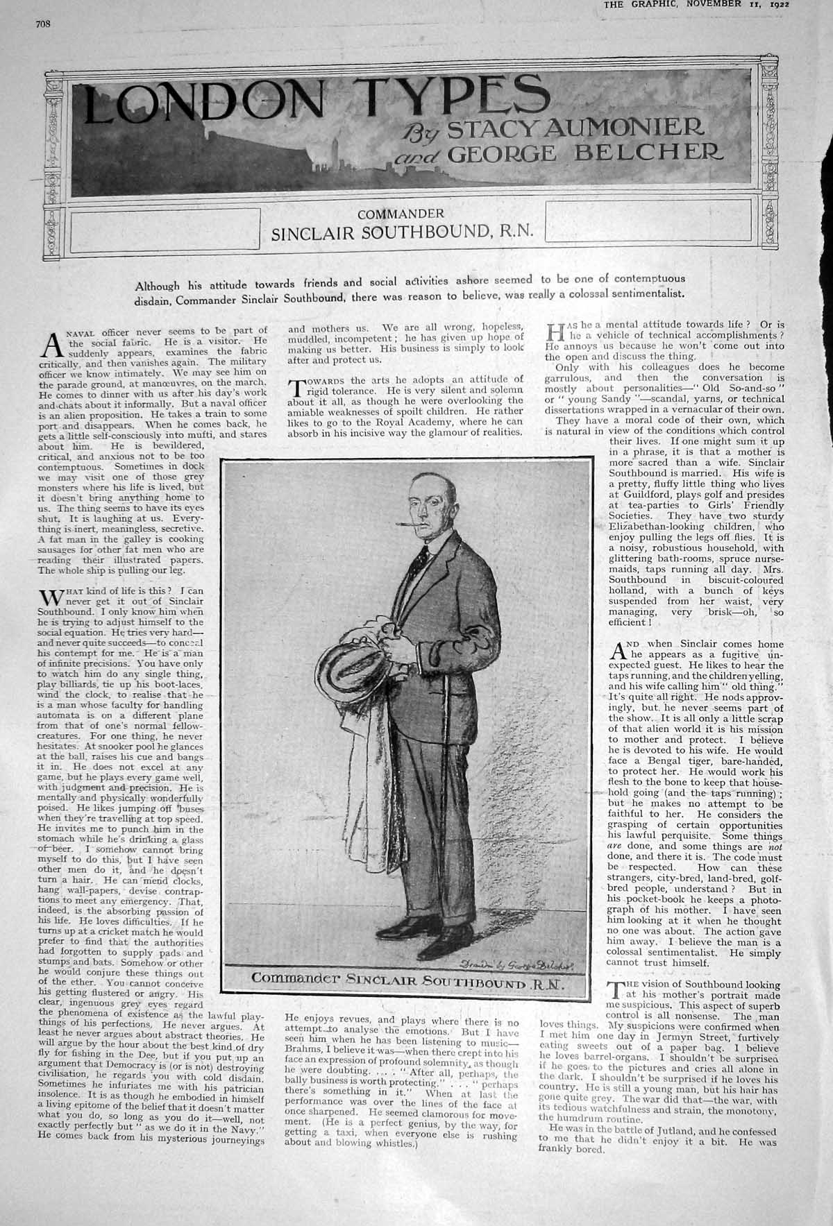 Original Old Vintage Print 1922 Portrait Commander Sinclair Southbound 20th