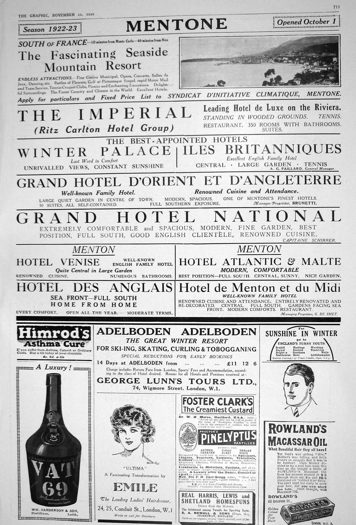Old 1922 Mentone France Grand Hotel National Emile Rowland'S Macassar 20th