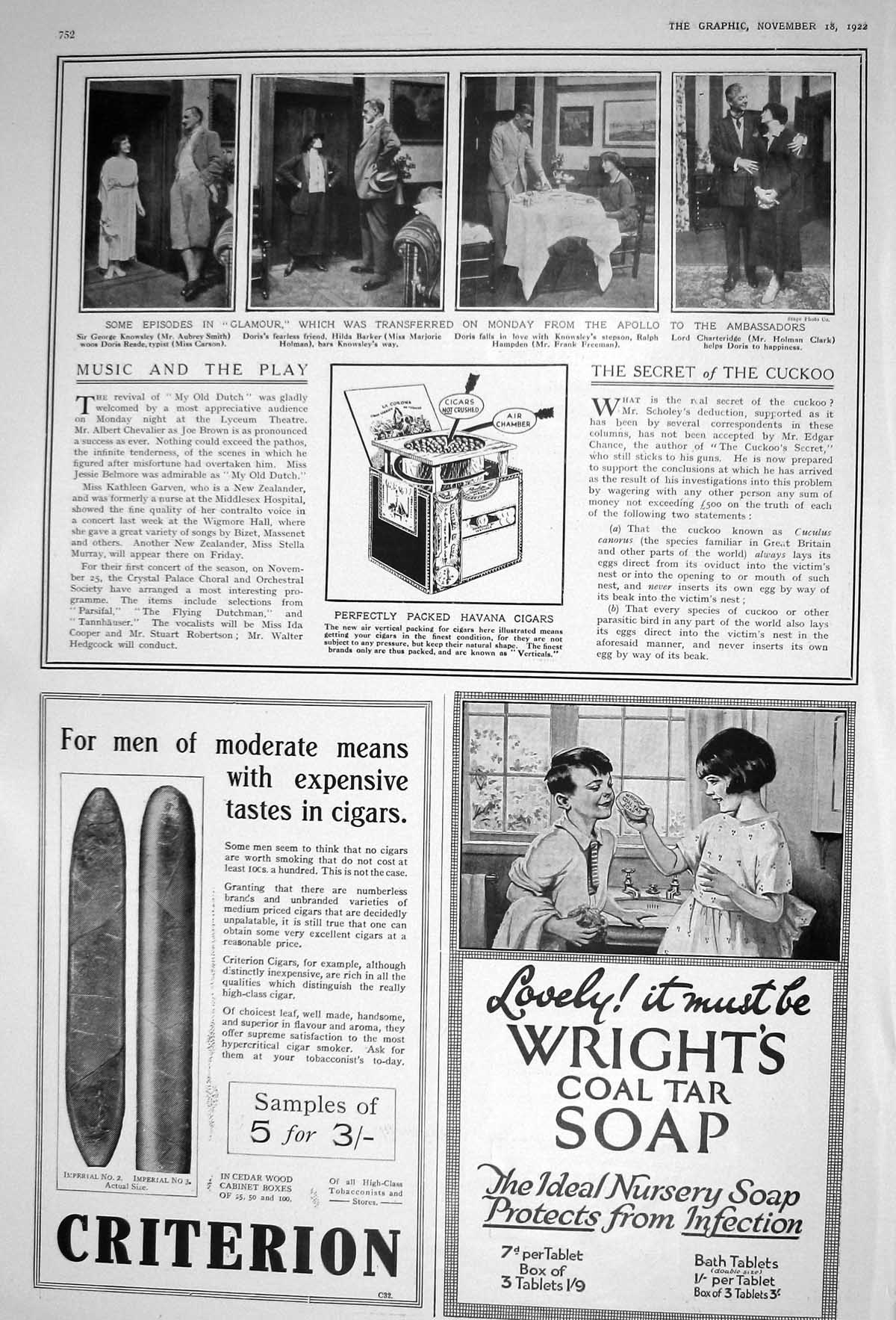 Old 1922 Criterion Cigars Wrights Coal Tar Soap Theatre Smith Holman 20th