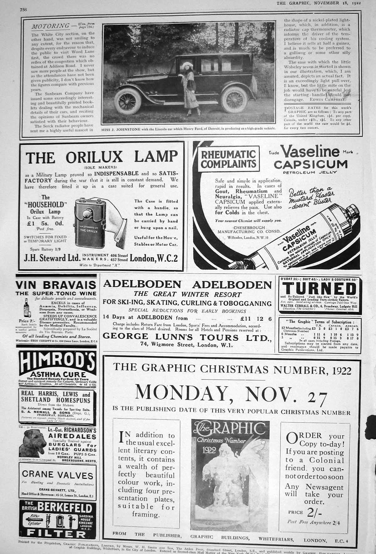 Old 1922 Miss Johnstone Lincoln Motor Car Orilux Lamp Vaseline Capsic 20th