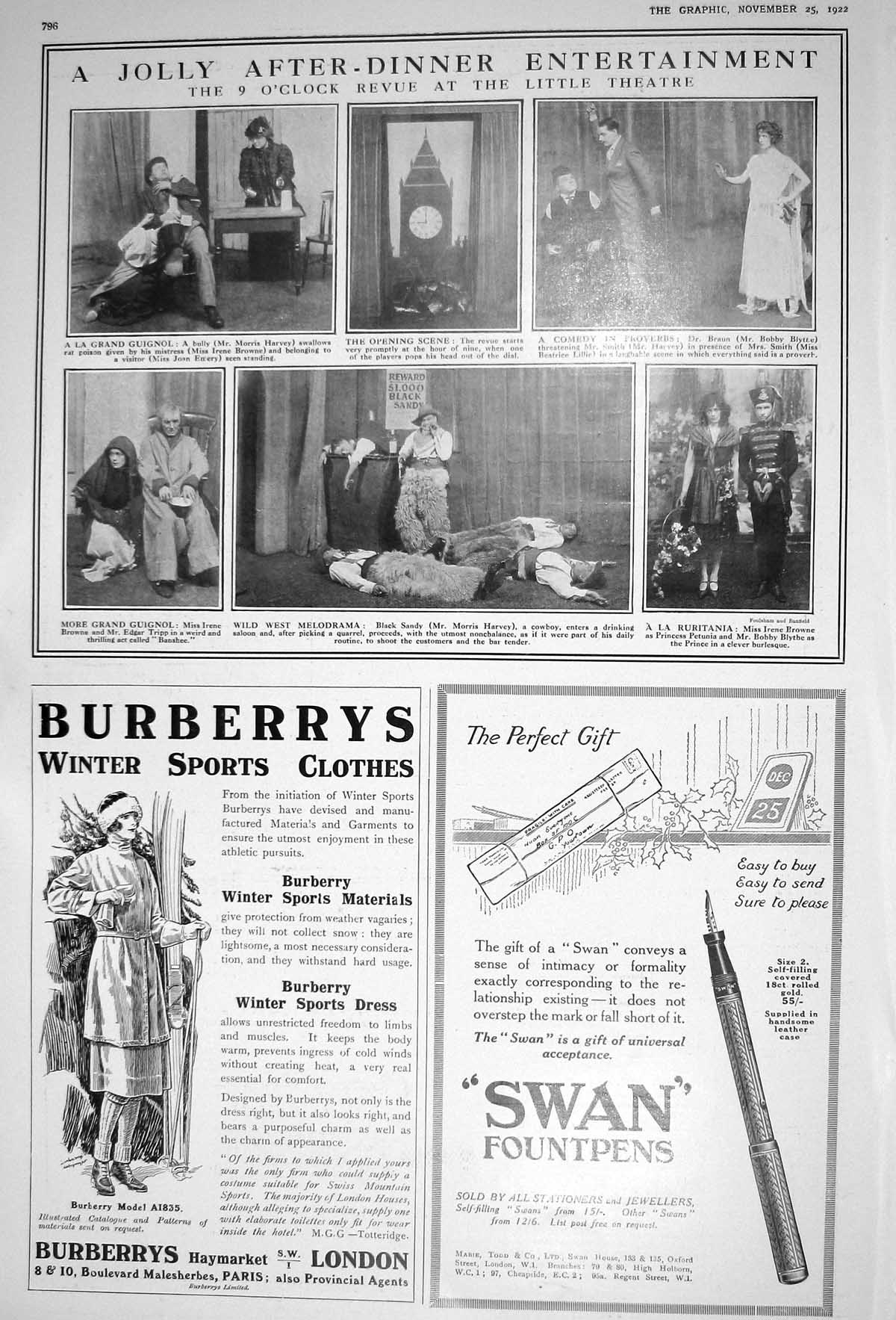 Old 1922 Little Theatre Harvey Blytte Browne Burberrys Swan Fountain 20th