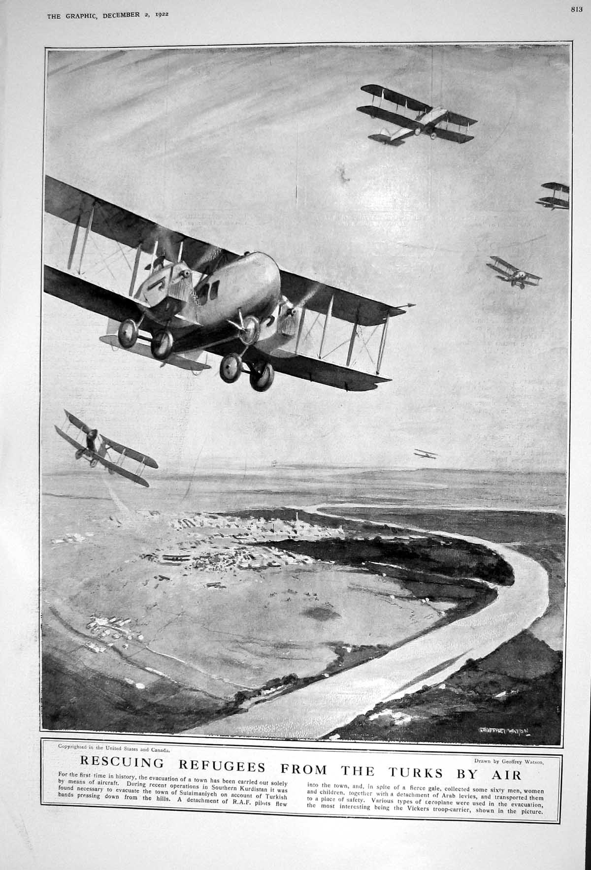 Old 1922 Rescuing Refugees Turkey Aeroplane Kurdistan Clemenceau Chil 20th
