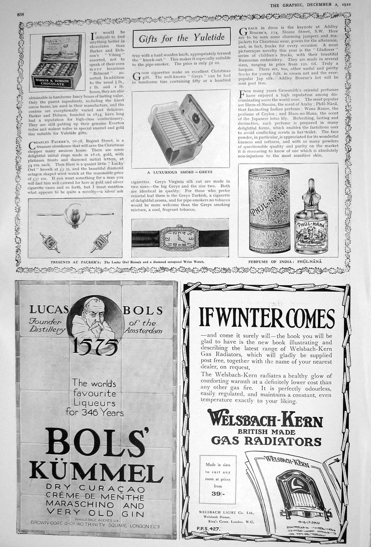 Old 1922 Christmas Gifts India Perfume Bols Kummel Welsbach Lifebuoy 20th