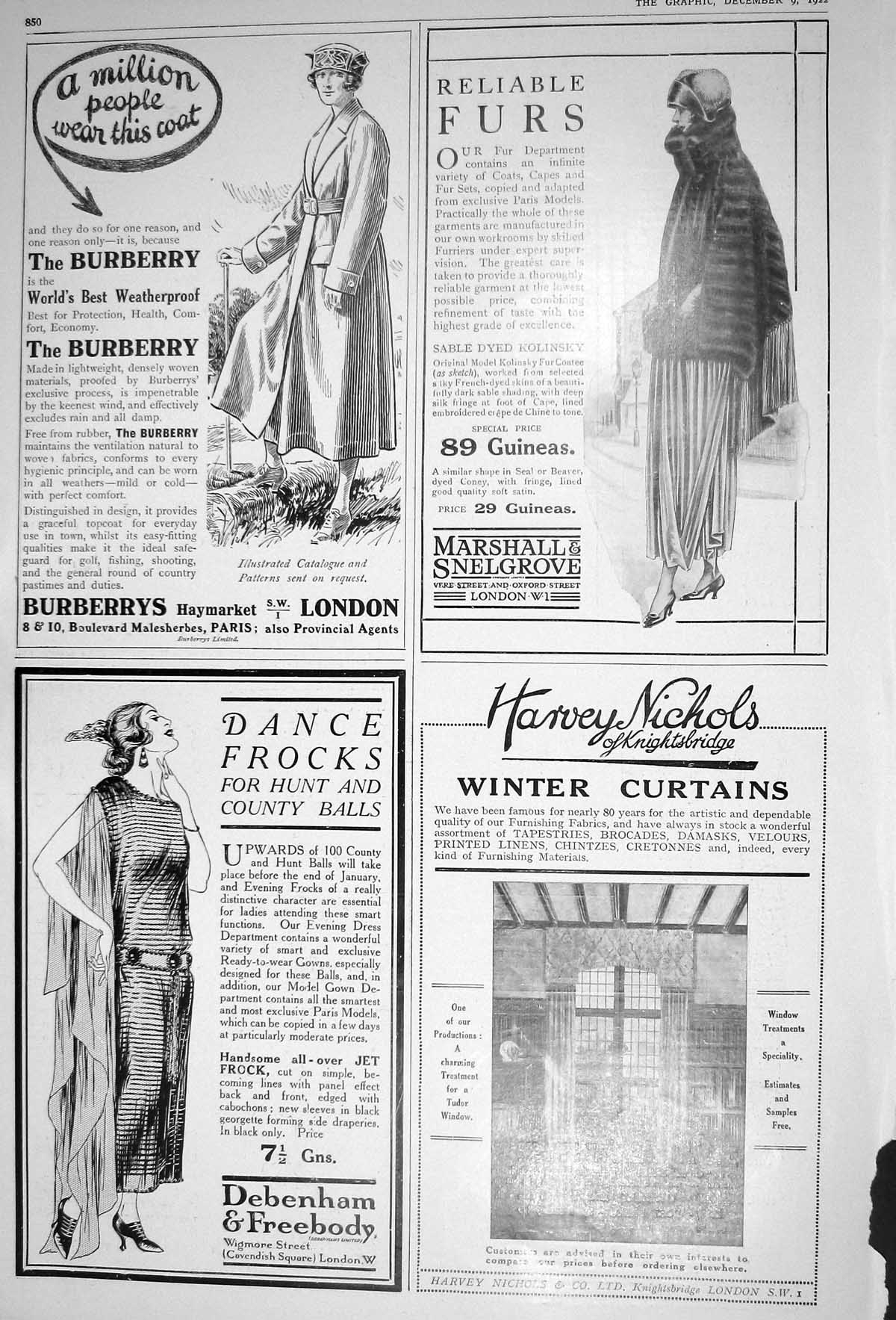 Old 1922 Burberry London Marshall Snelgrove Furs Debenham Harvey Nich 20th