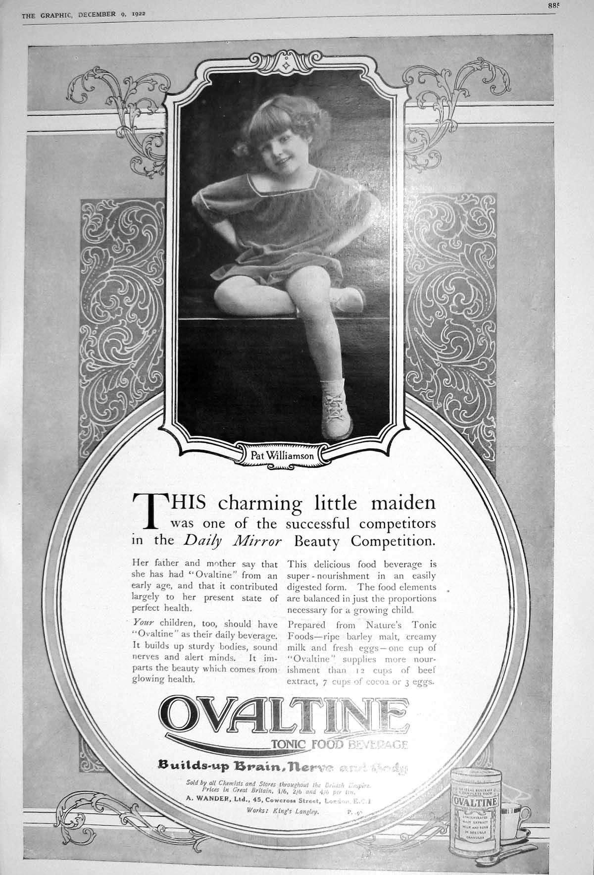 Old Print 1922 Adveritsement Ovaltine Tonic Food Beverage Wander Cowcross 20th
