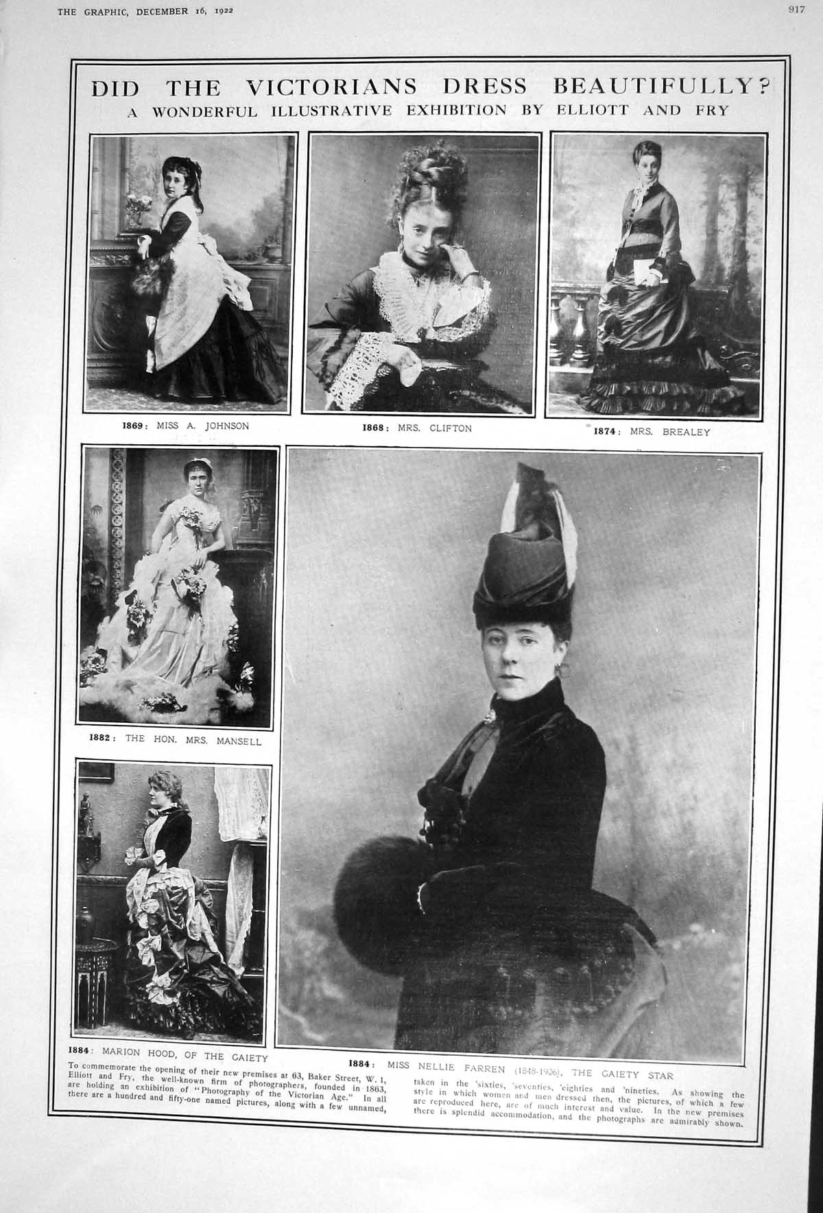 Old 1922 Nellie Farren Johnson Clifton Brealey Mansell Marion Hood Th 20th