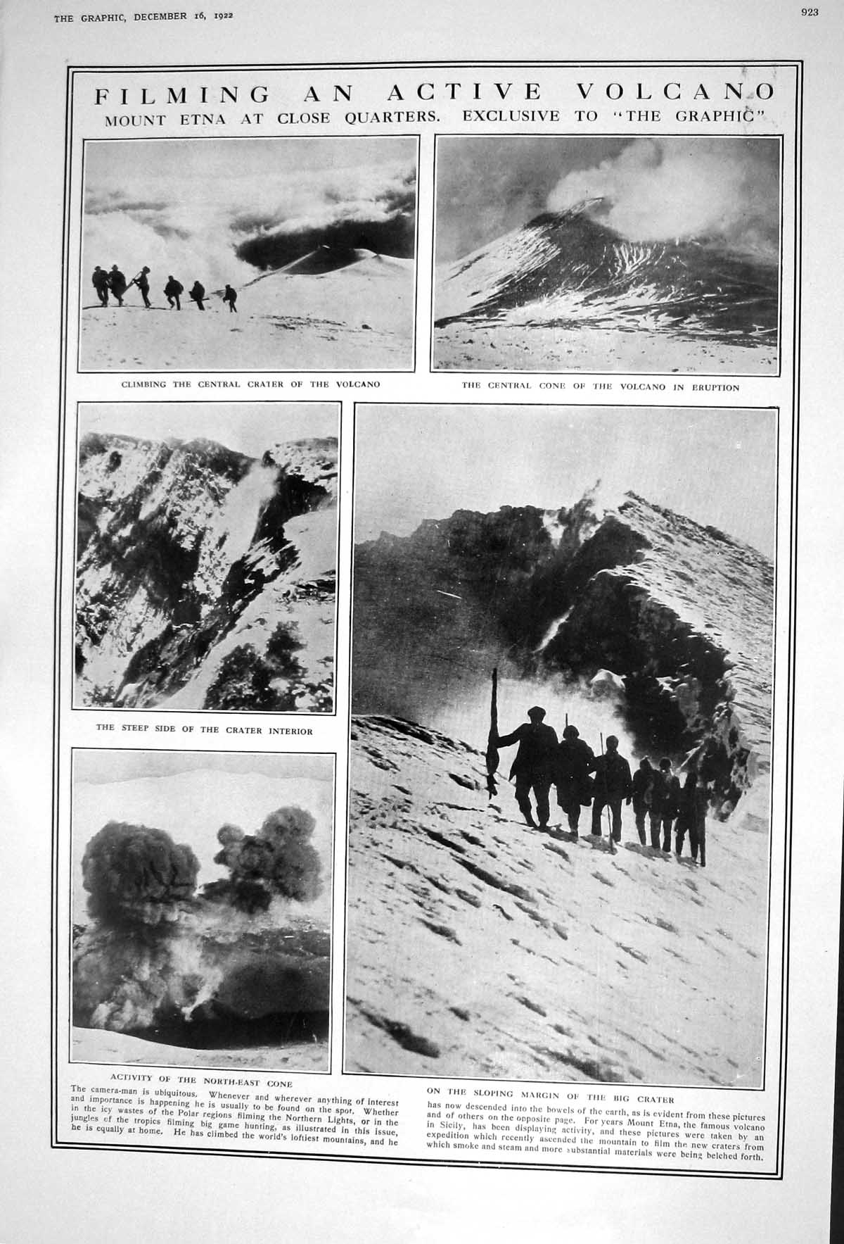 Old 1922 Mount Etna Volcano Crater Eruption Winter Sport Davos Ice Sk 20th