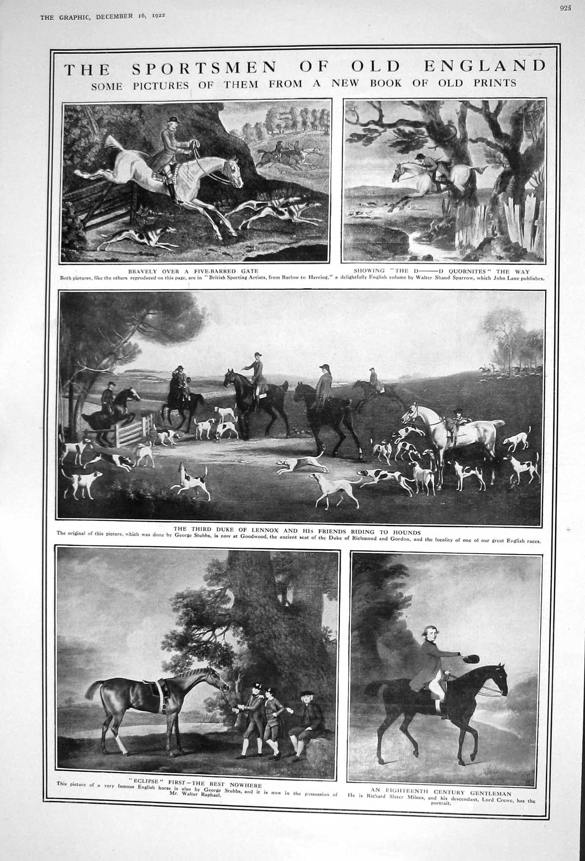 Old 1922 Sportsmen England Horses Duke Lennox Hunting Fashion Evening 20th