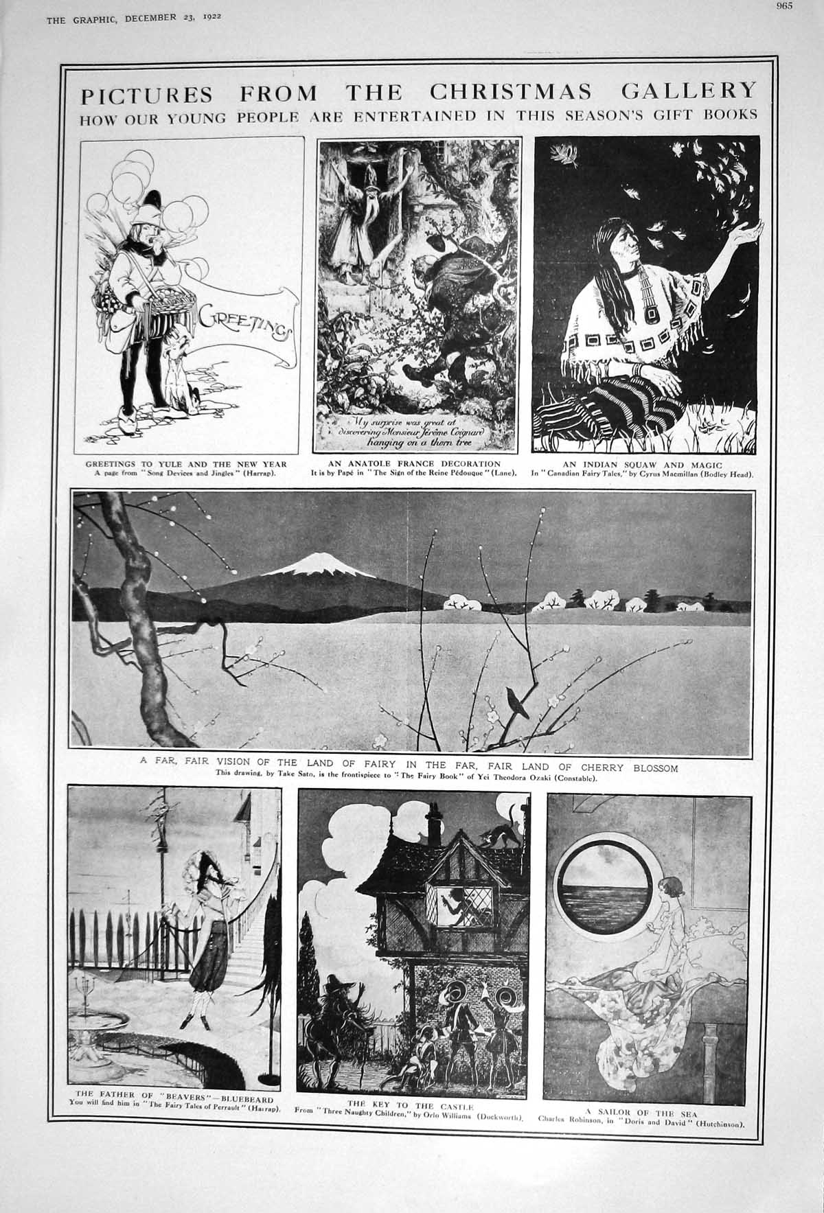 Old 1922 Christmas Scenes Cherry Blossom Indian Squaw Long-Eared Owl 20th