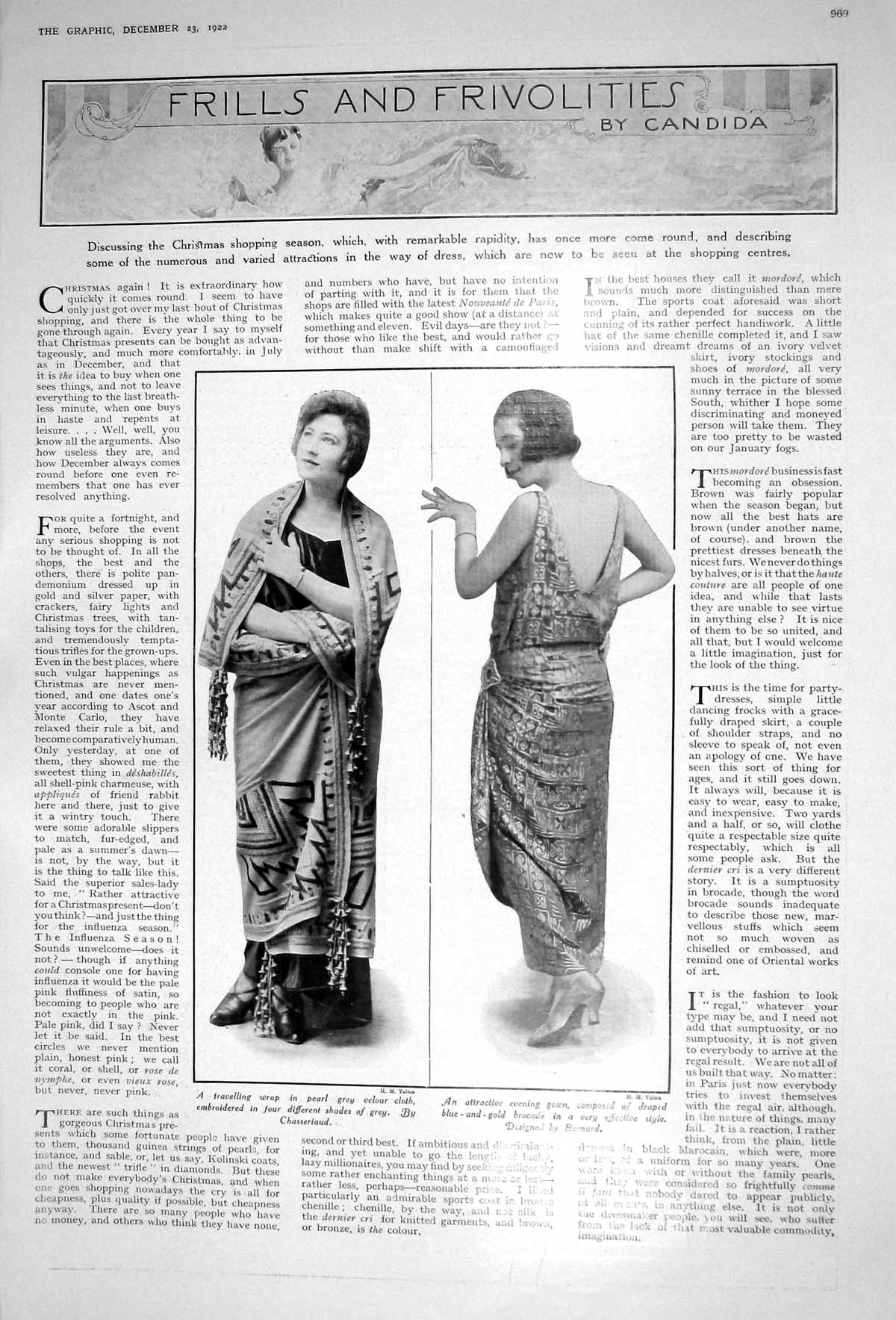 Old 1922 Ladies Fashion Travelling Wrap Evening Gown Bernard Chasseri 20th