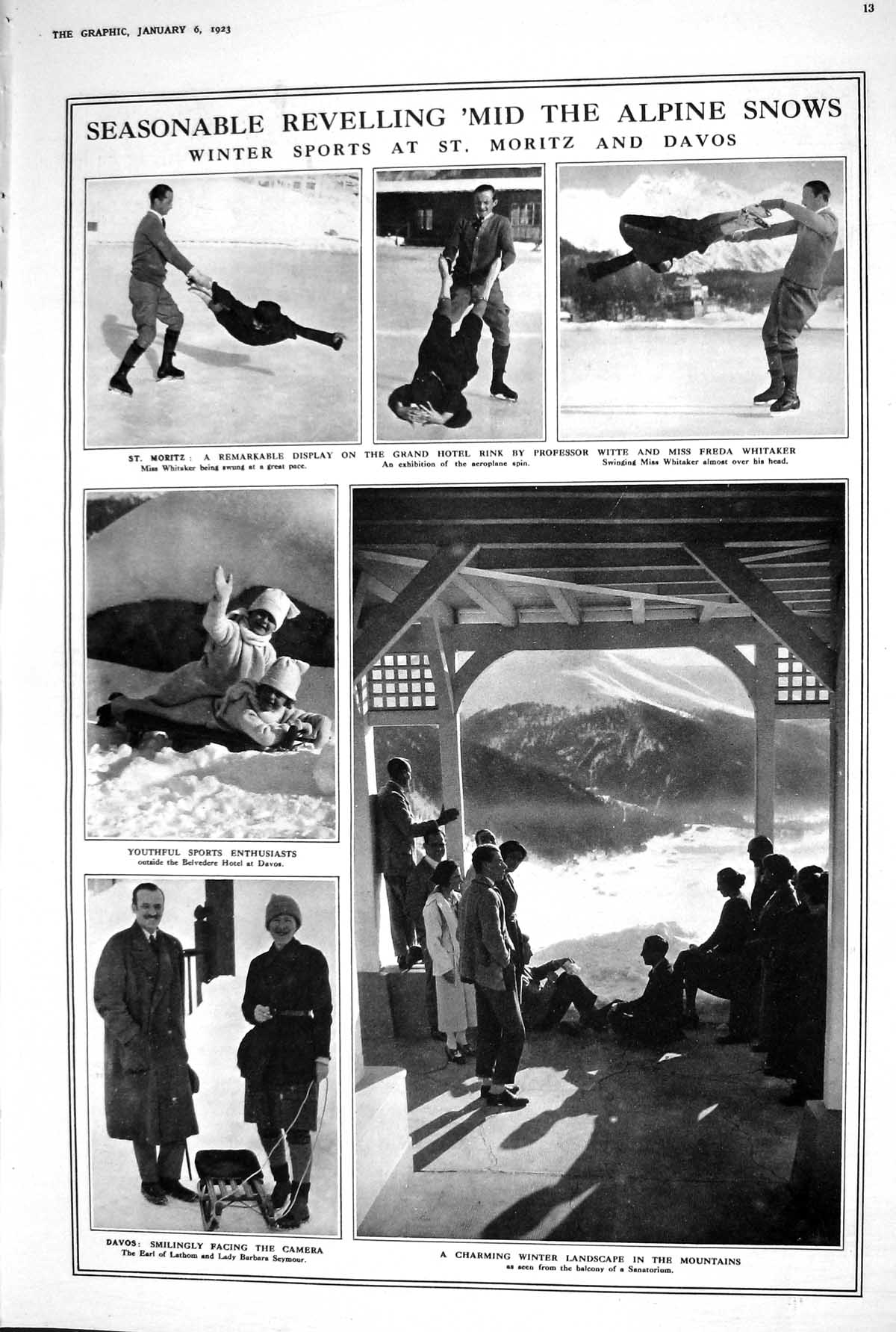 Old 1923 Winter Sports St. Moritz Davos Alpine Snow Countess Dalkeith 20th