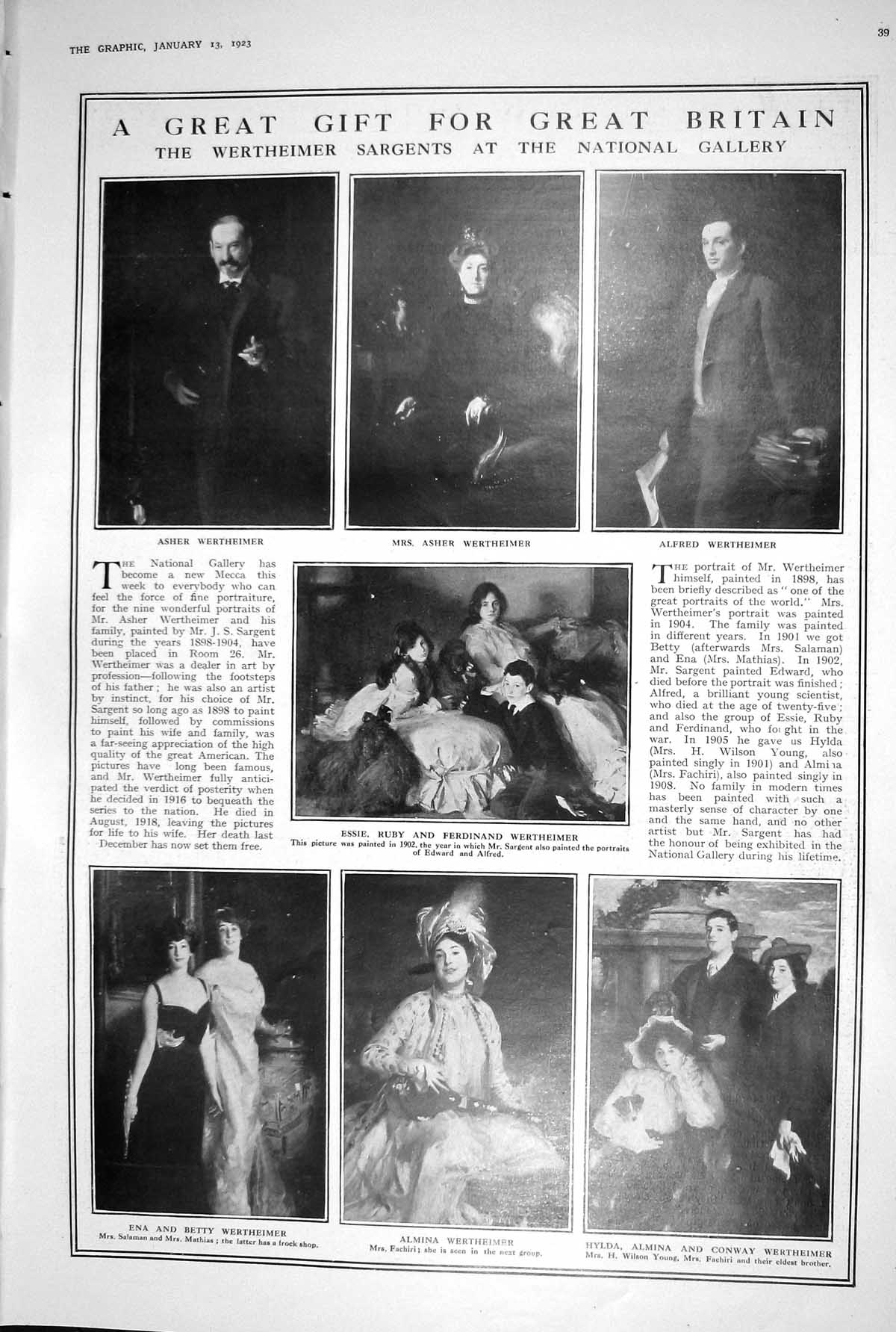 Old 1923 Wertheimer Sargents National Gallery George Robey Alan Stern 20th