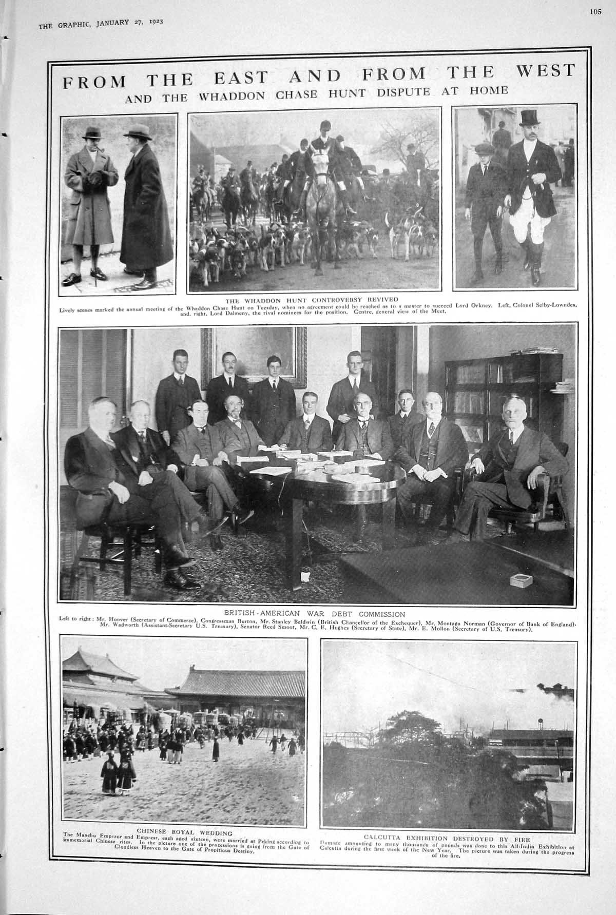 Old 1923 Whaddon Hunt Chinese Royal Wedding Calcutta War Debt Sport R 20th