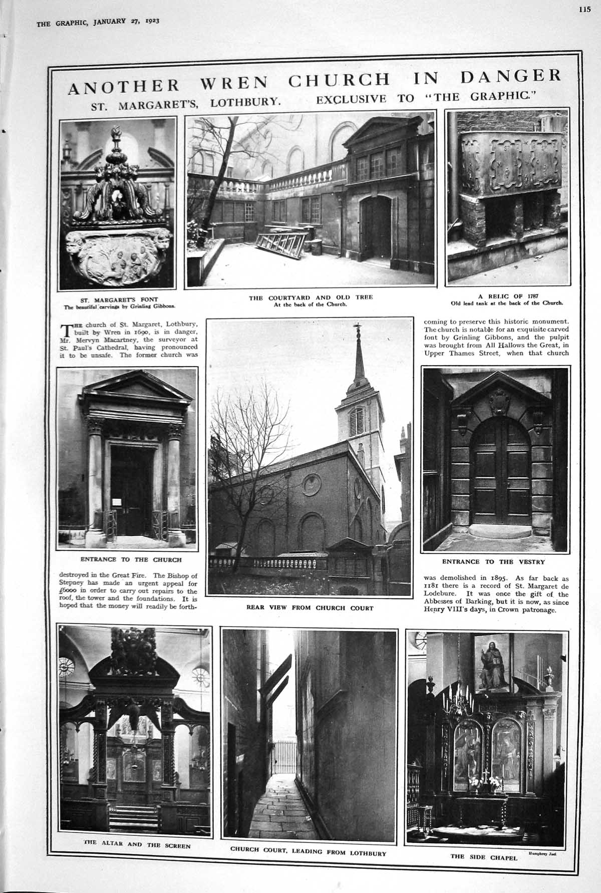 Old 1923 Wren Church St. Margarets Lothbury Reindeer Snow Quinine Cin 20th