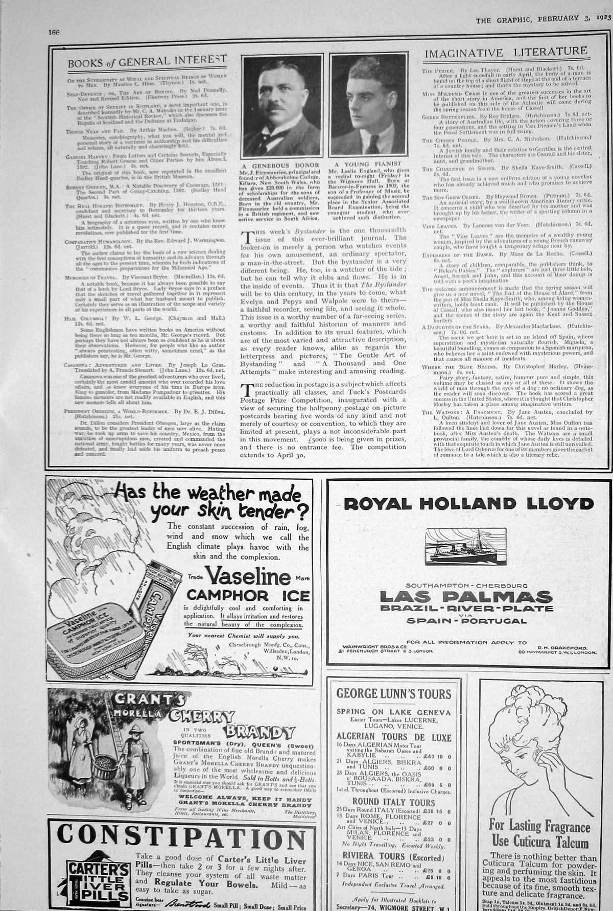 Old 1923 Carters Liver Pills Vaseline Cuticura Donor Fitzmaurice Pian 20th
