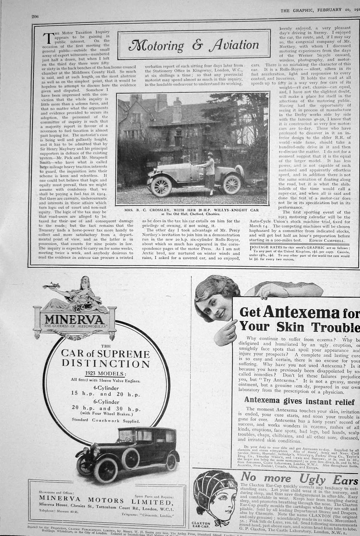 Old 1923 Motoring Aviation Car Willys-Knight Minerva Motors Antexema 20th