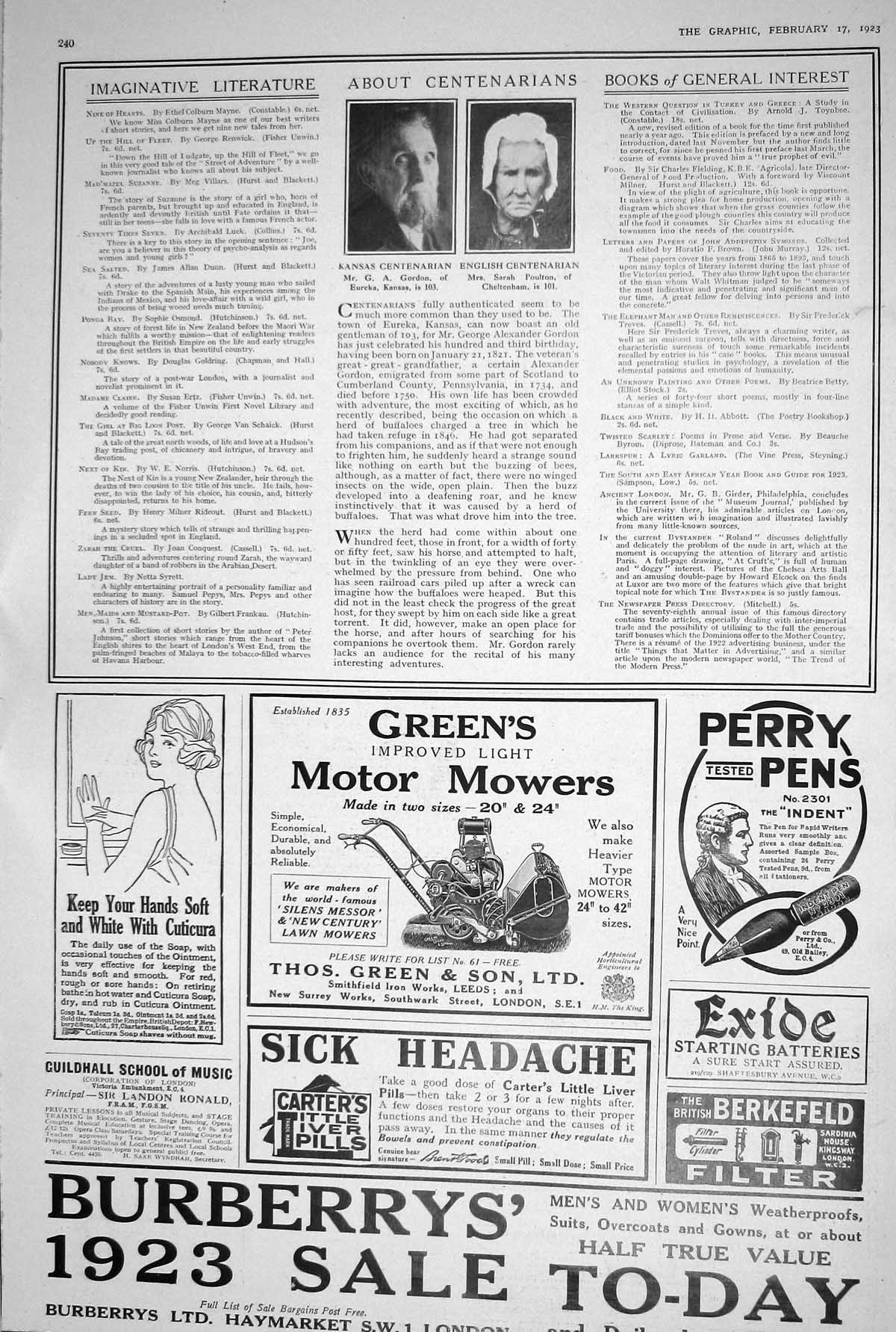 Old 1923 Burberry Sale Greens Motor Mowers Perry Pens Cuticura Centen 20th