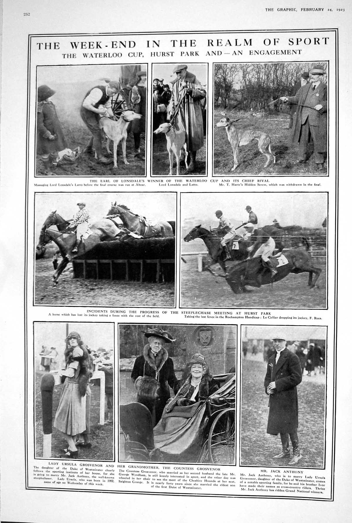 Old 1923 Sport Waterloo Cup Hurst Park Horses Dogs Kensington Square 20th