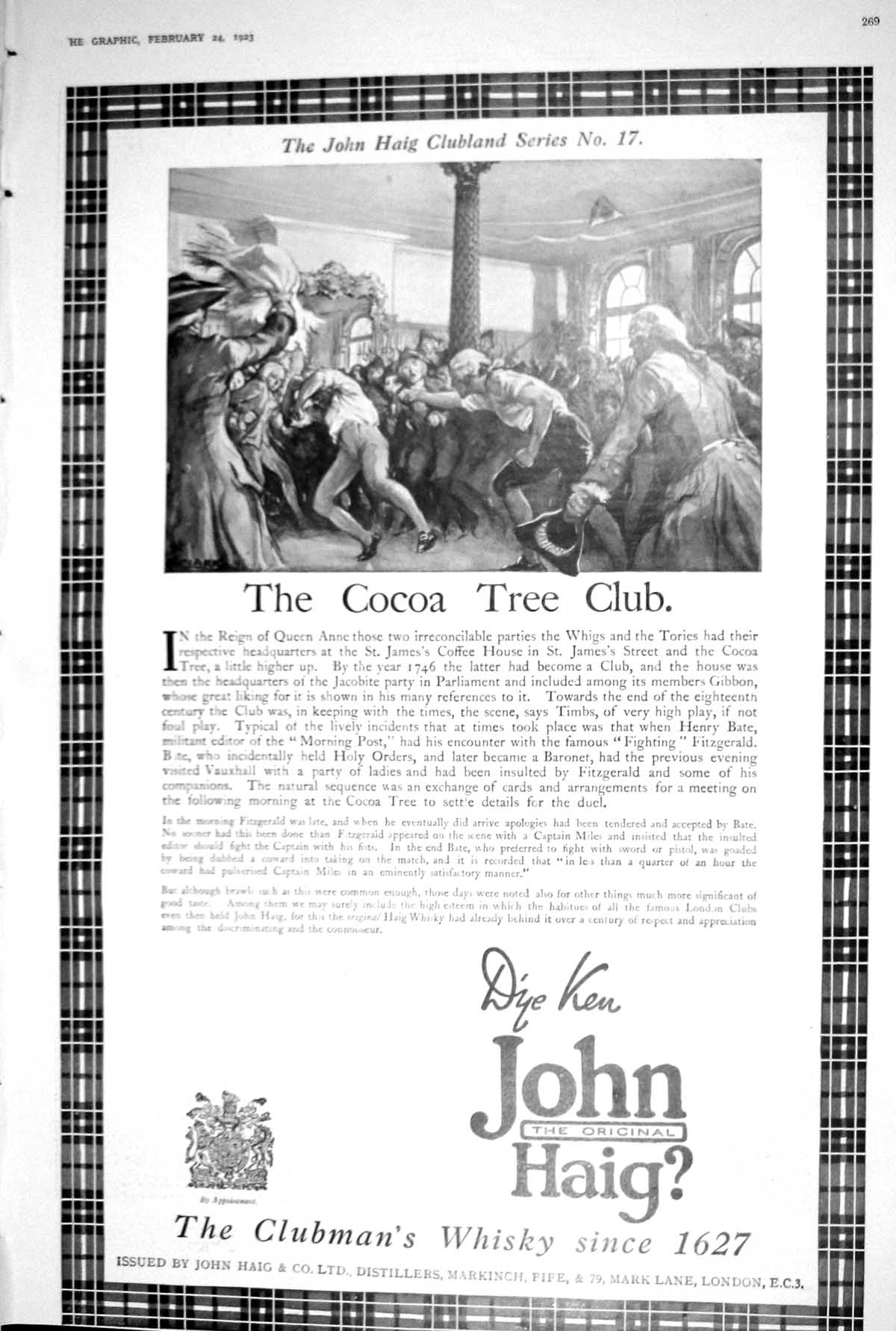 Old 1923 John Haig Clubmans Whisky Cocoa Tree Club Series 17 Clubland 20th