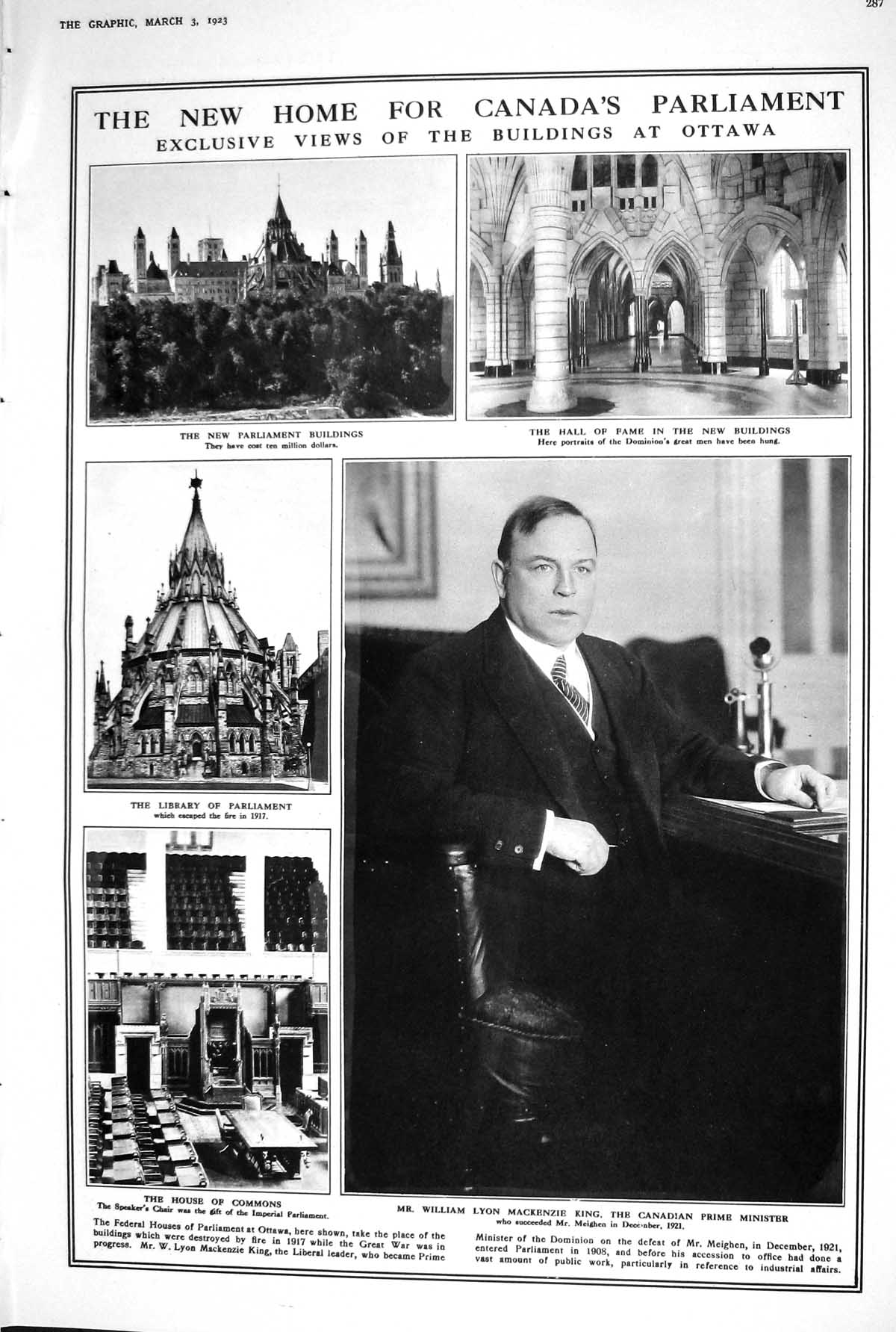 Old 1923 Canadas Parliament Ottawa Buildings Prime Minister Portraitu 20th