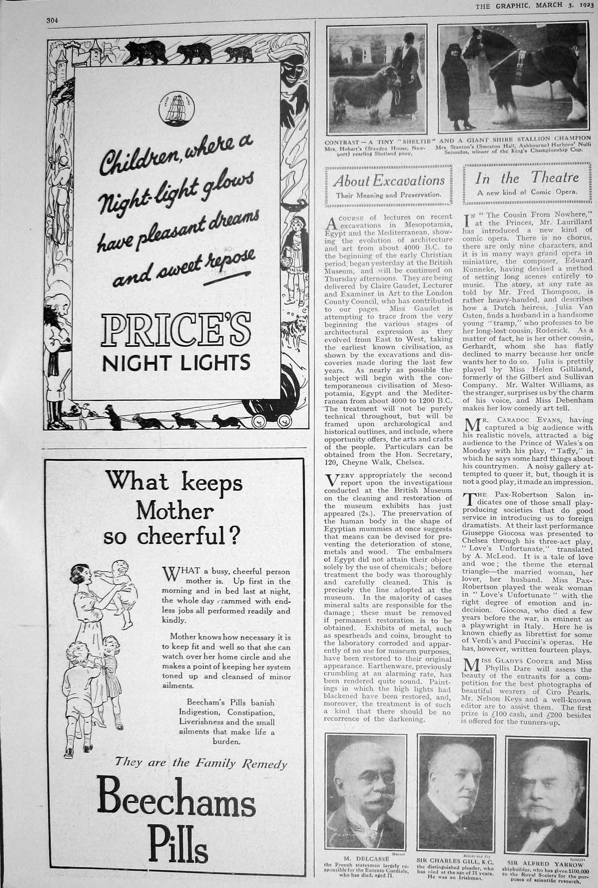 Old 1923 Beechams Pills Prices Night Lights Ovaltine Delcasse Gill Sh 20th