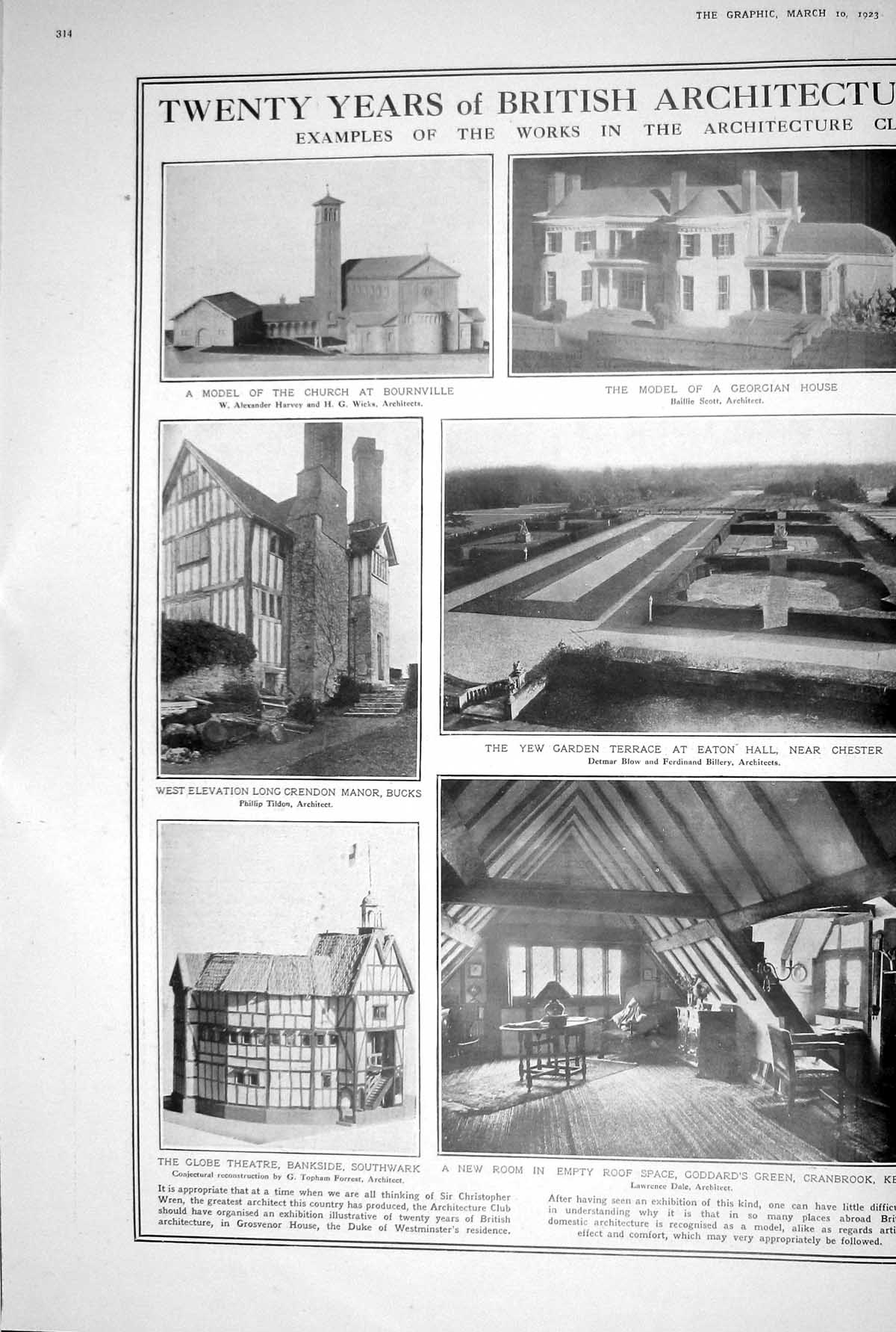 Old 1923 Architecture Grosvenor House Model Georgian Church Globe The 20th