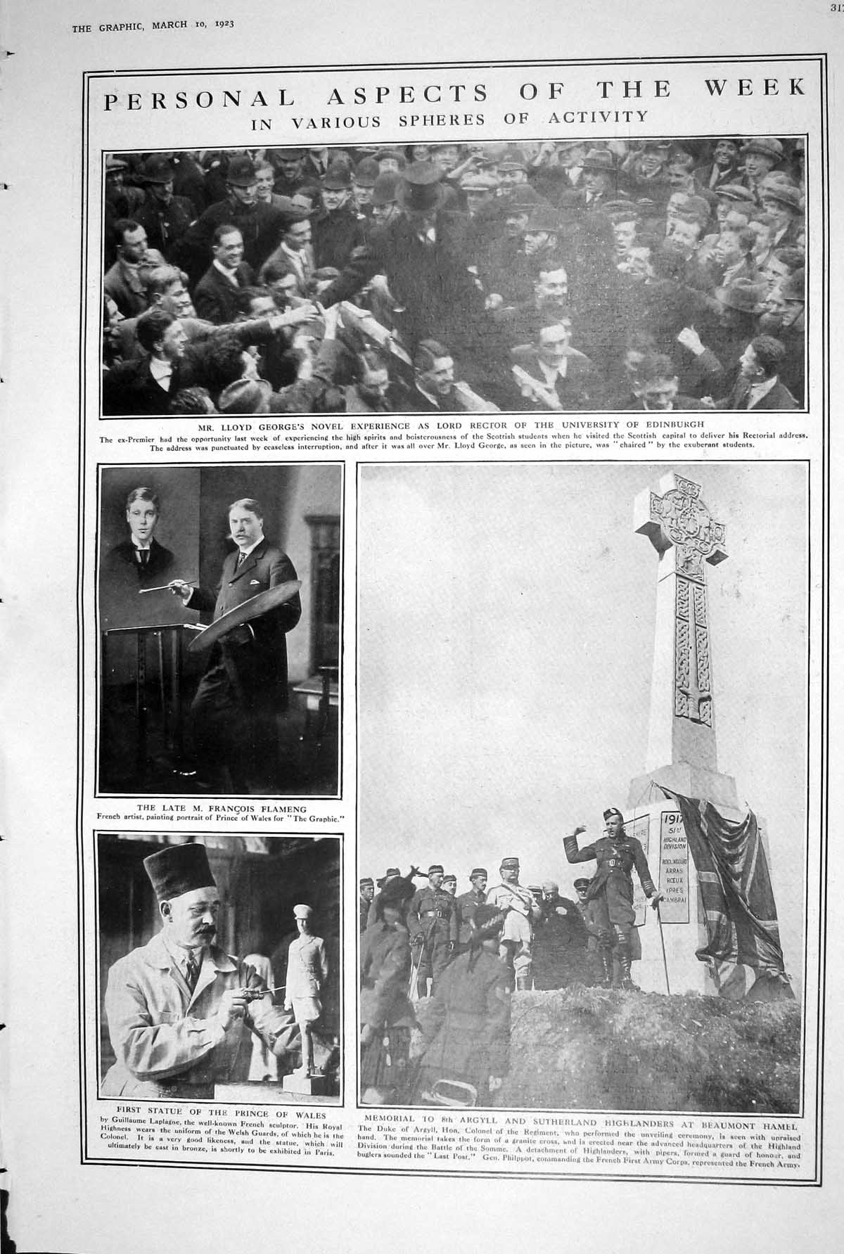 Old 1923 Memorial Beaumont Hamel Statue Prince Wales Flameng Rhine Fr 20th