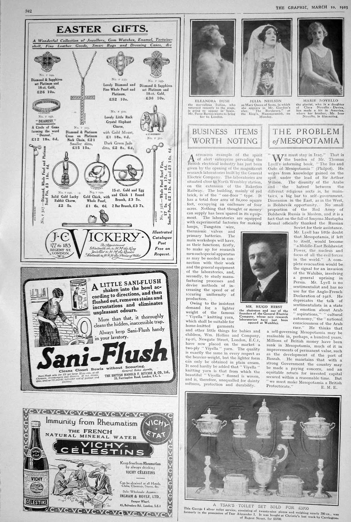 Old 1923 Sani-Flush Vickery Vichy-Celestins Tsars Toilet Set Hirst Du 20th