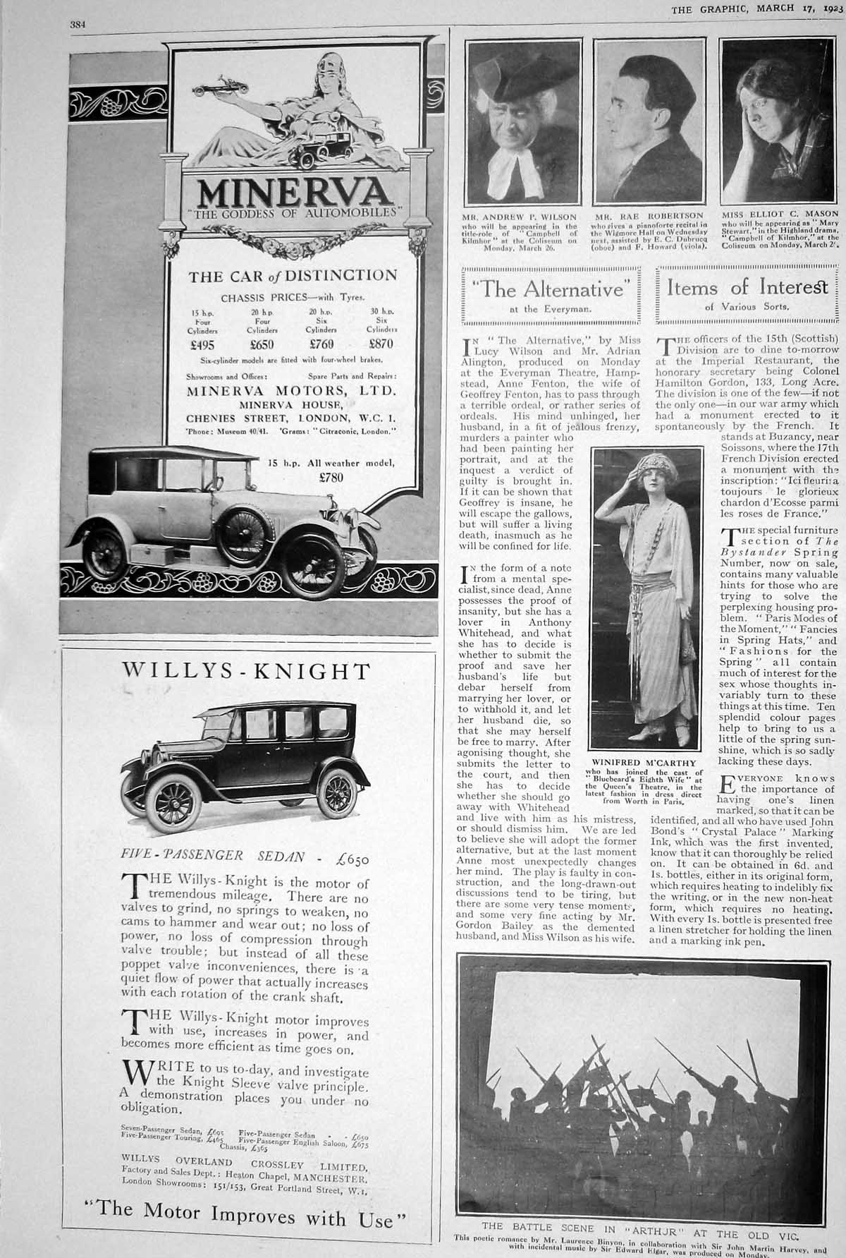 Old 1923 Willys-Knight Sedan Five-Passenger Motor Theatre Minerva M'C 20th