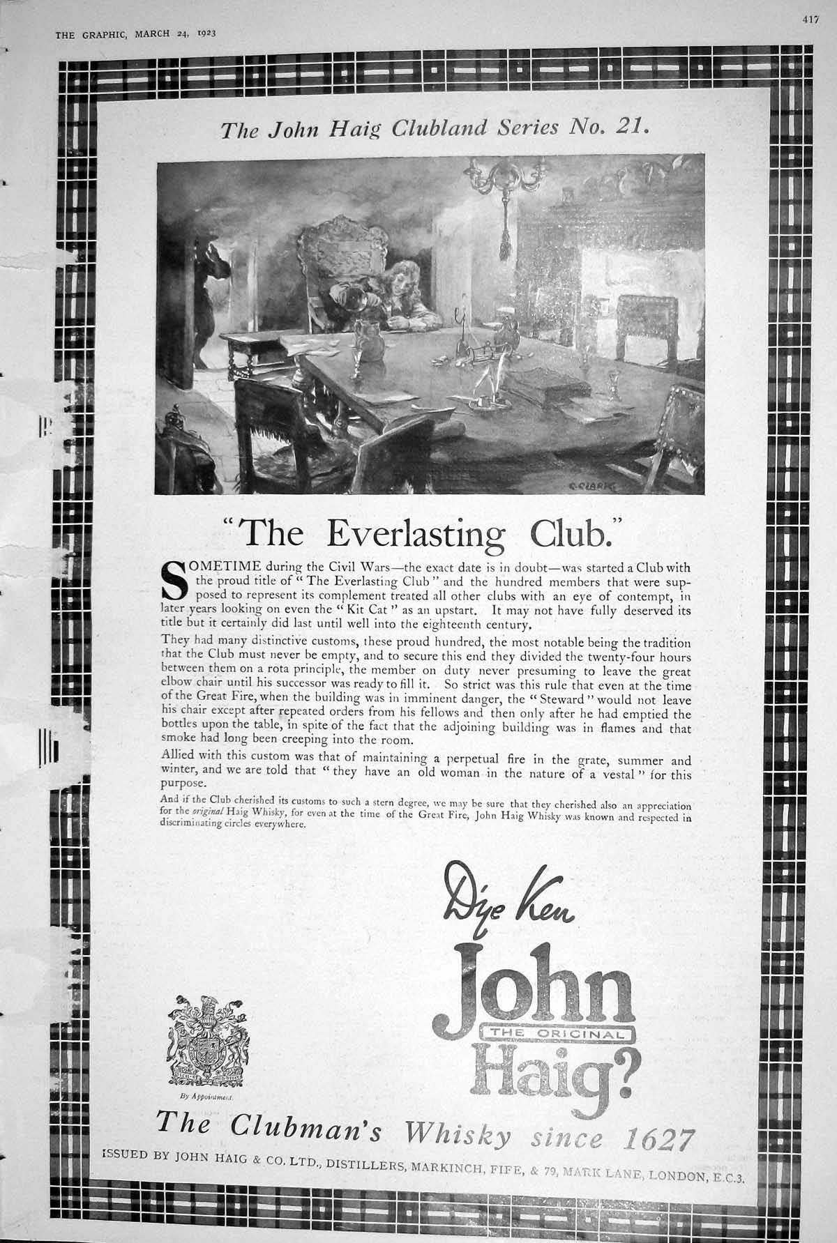 Old 1923 John Haig Clubmans Whisky Club Everlasting Series 21 Clublan 20th