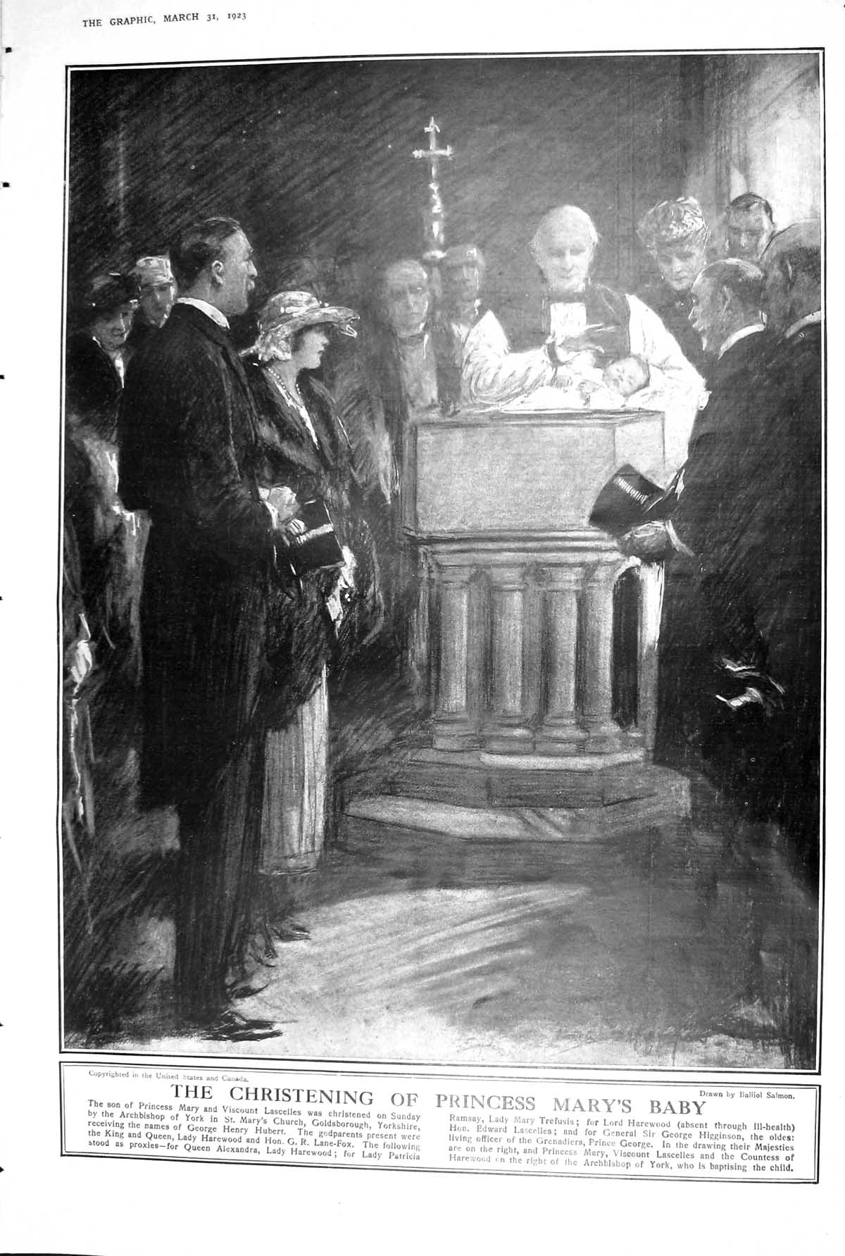 Old 1923 Christening Princess Mary Baby Drawing Salmon Troquer Degout 20th