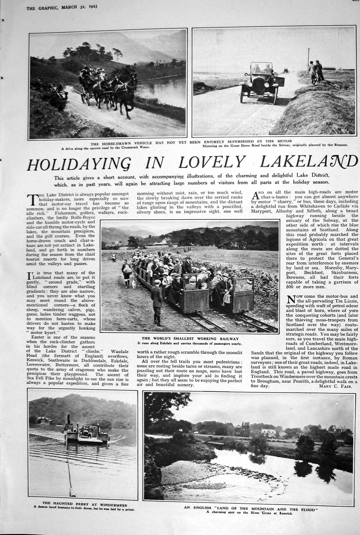Old 1923 Lakeland Horse-Drawn Motor Small Railway Ferry Windermere Ro 20th