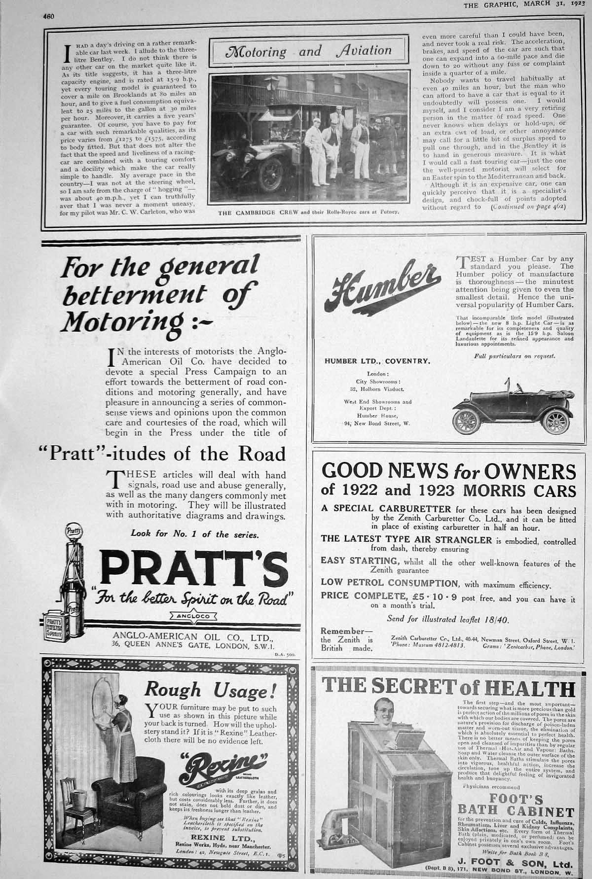 Old 1923 Pratts Oil Rexine Foots Bath Cabinet Cars Humber Cambridge R 20th