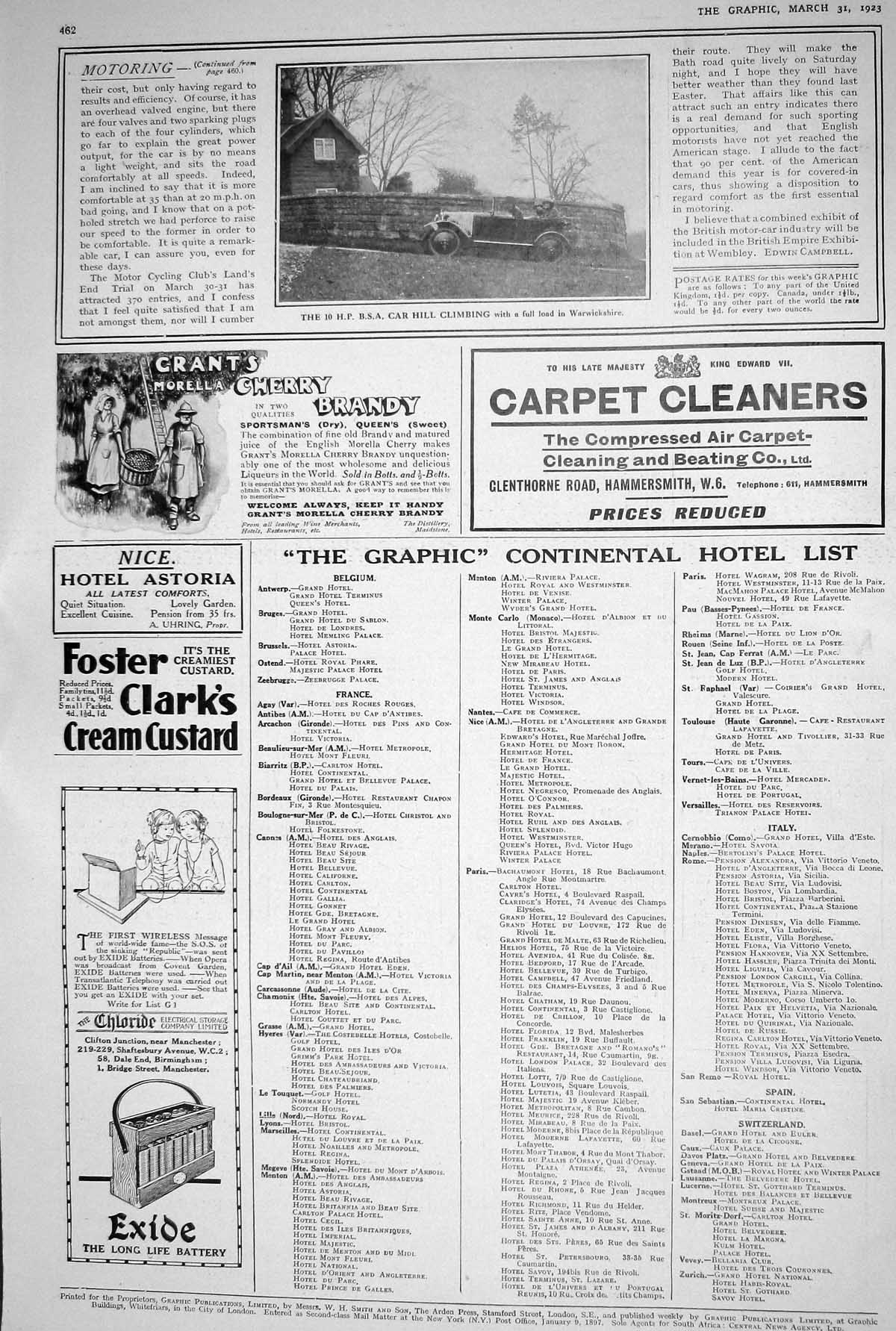 Old 1923 Carpet Cleaners Foster Clarks Custard Exide Grants Cherry Br 20th