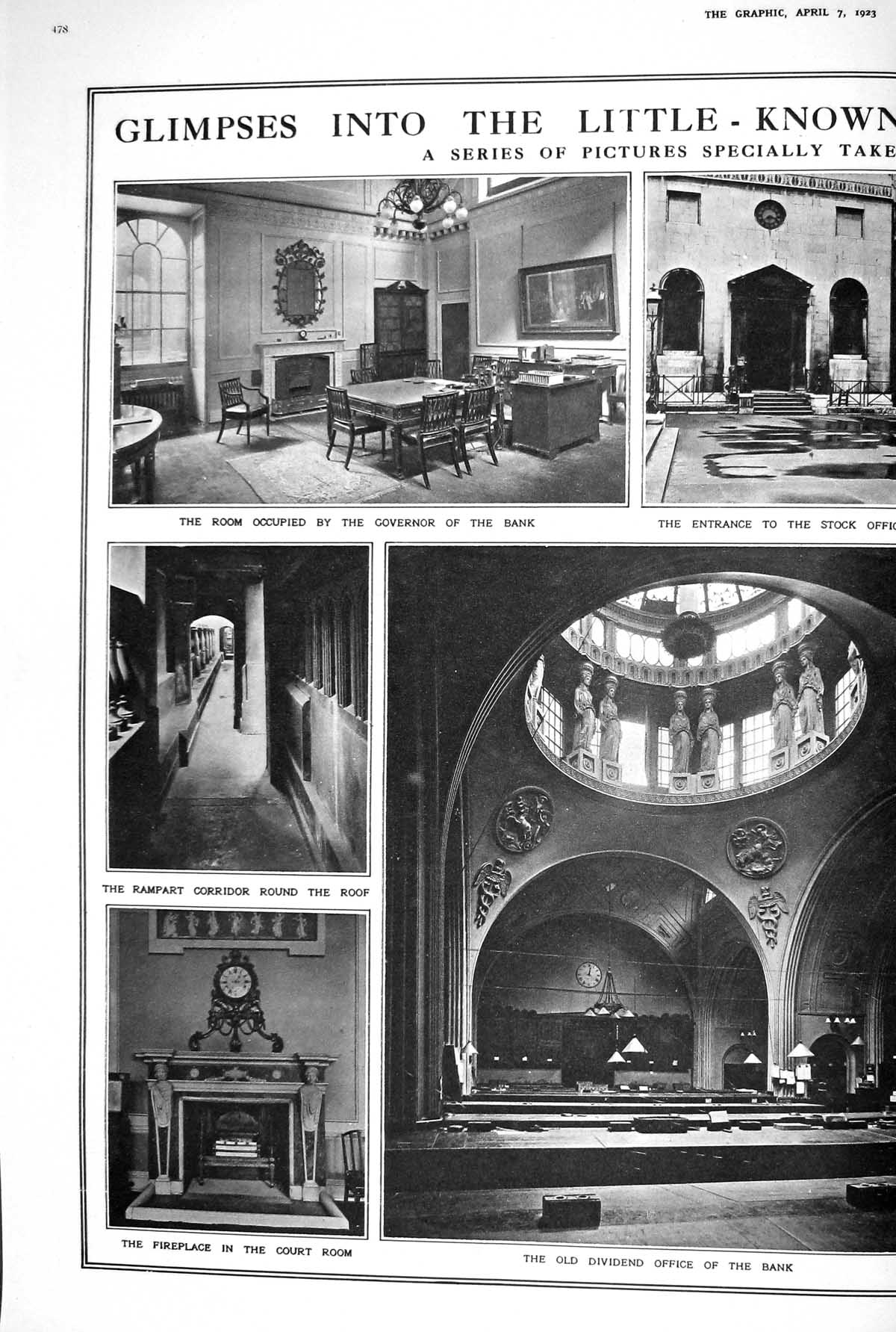 Old 1923 Bank England Interior Rampart Corridor Fireplace Courtroom O 20th