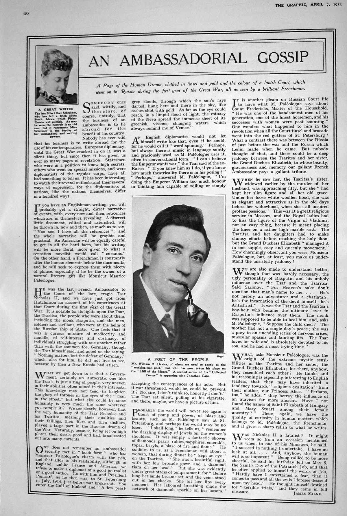 Old 1923 Carte Blanche Court Theatre Schreiner Davies William Olive M 20th