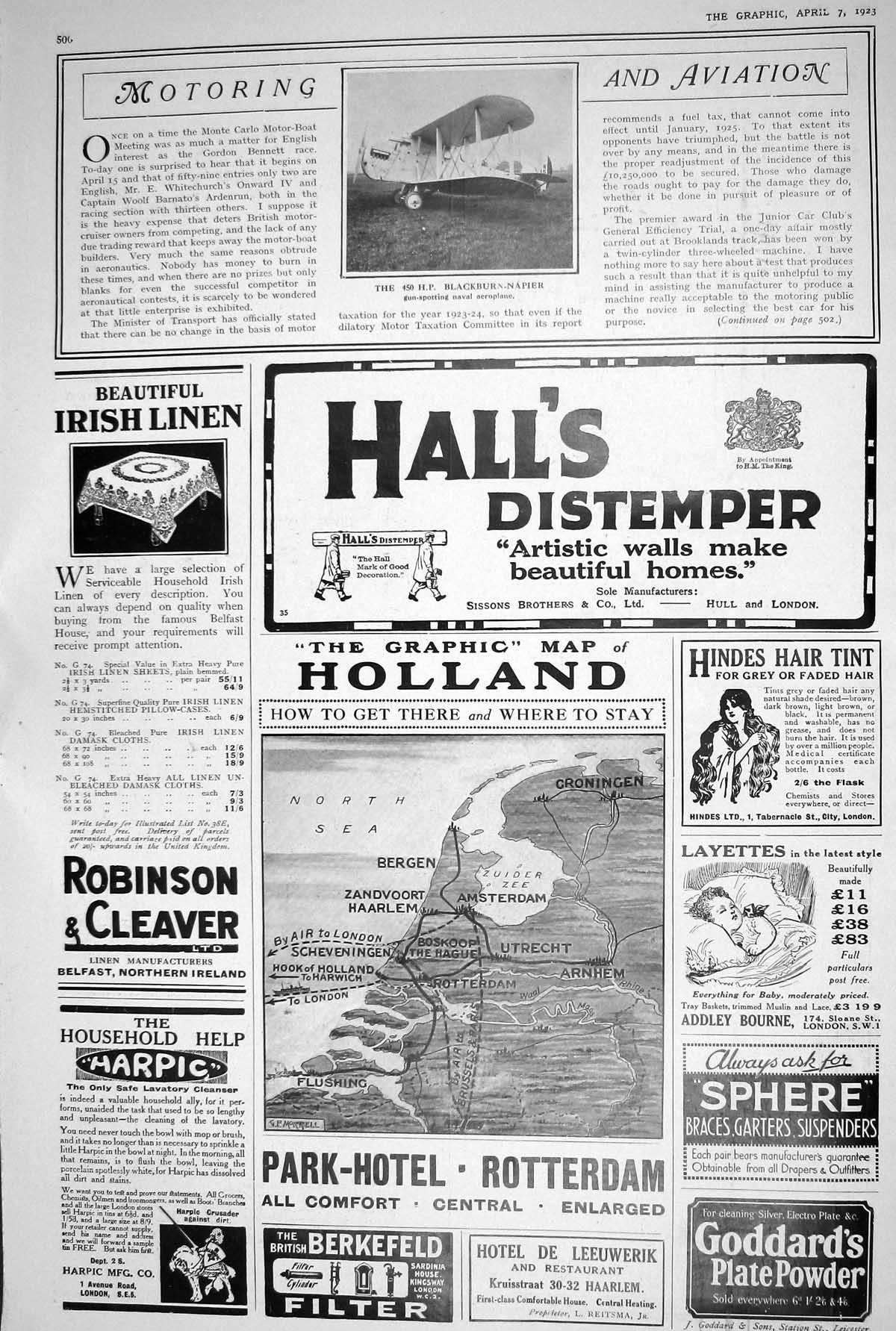 Old 1923 Motoring Aviation Blackburn-Napier Robinson Cleaver Harpic G 20th