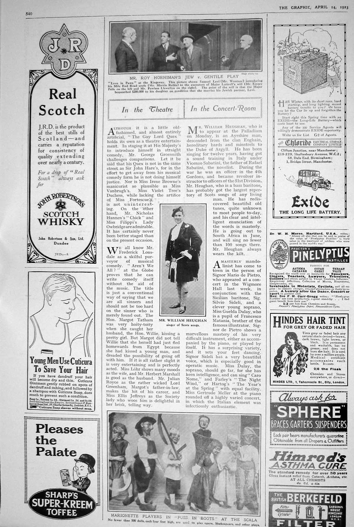 Old 1923 Scotch Whisky Cuticura Sharps Toffee Marionette Players Thea 20th