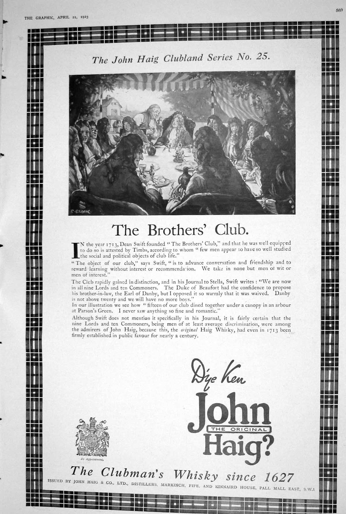 Antique Old Print 1923 John Haig Clubmans Whisky Brothers Club Land Series 25