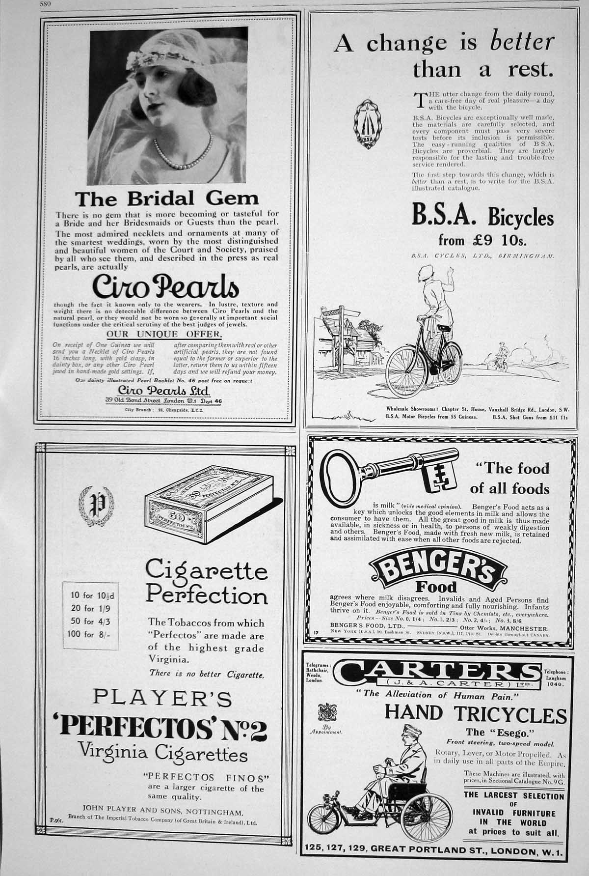 Old 1923 Cigarette John Player Bengers Carters Tricycles Bicycles Cir 20th