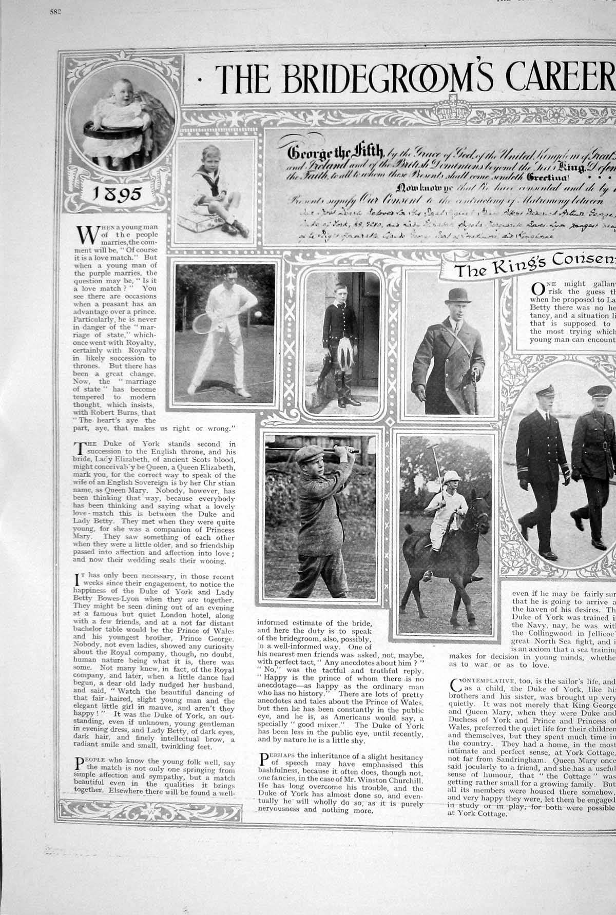 Old 1923 Duke York Career Lady Elizabeth Bowes-Lyon Childhood Womanho 20th