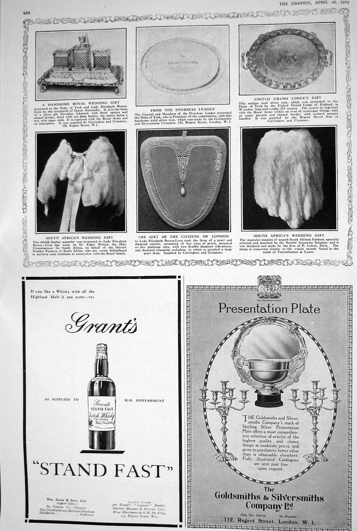 Old Print 1923 Grants Whisky Stand Fast Gsmiths Silversmiths Presentatio 20th