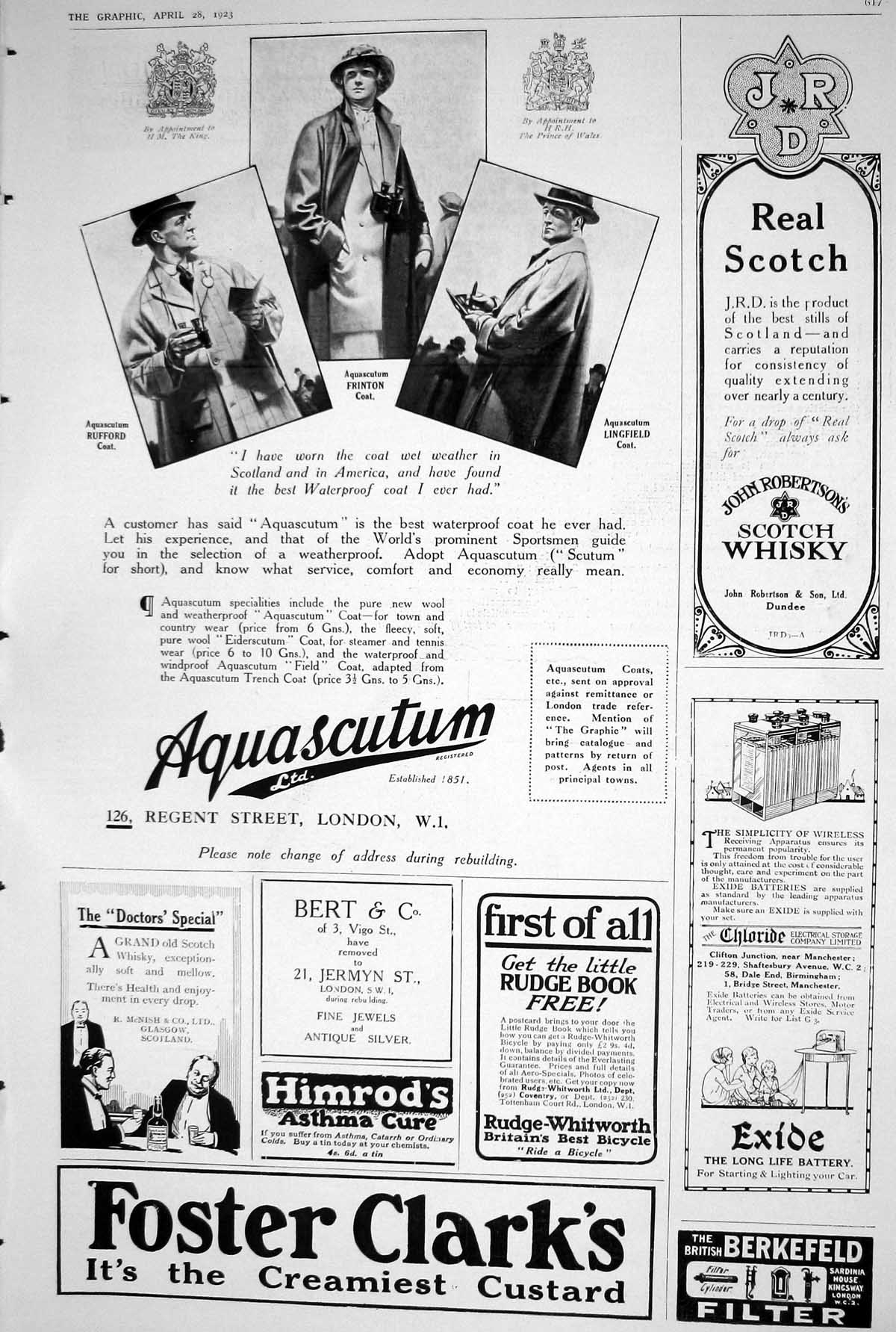 Old 1923 Foster Clark Custard Aquascutum Scotch Whisky John Robertson 20th