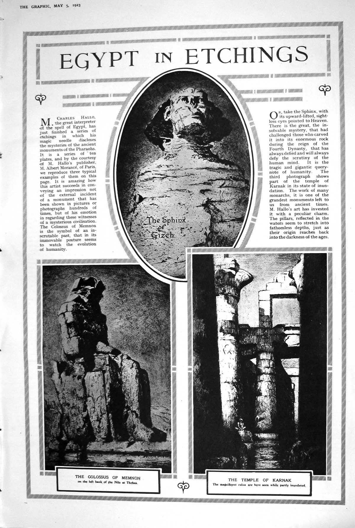 Old 1923 Egypt Etchings Sphinx Colossus Memnon Temple Karnak Gustavus 20th