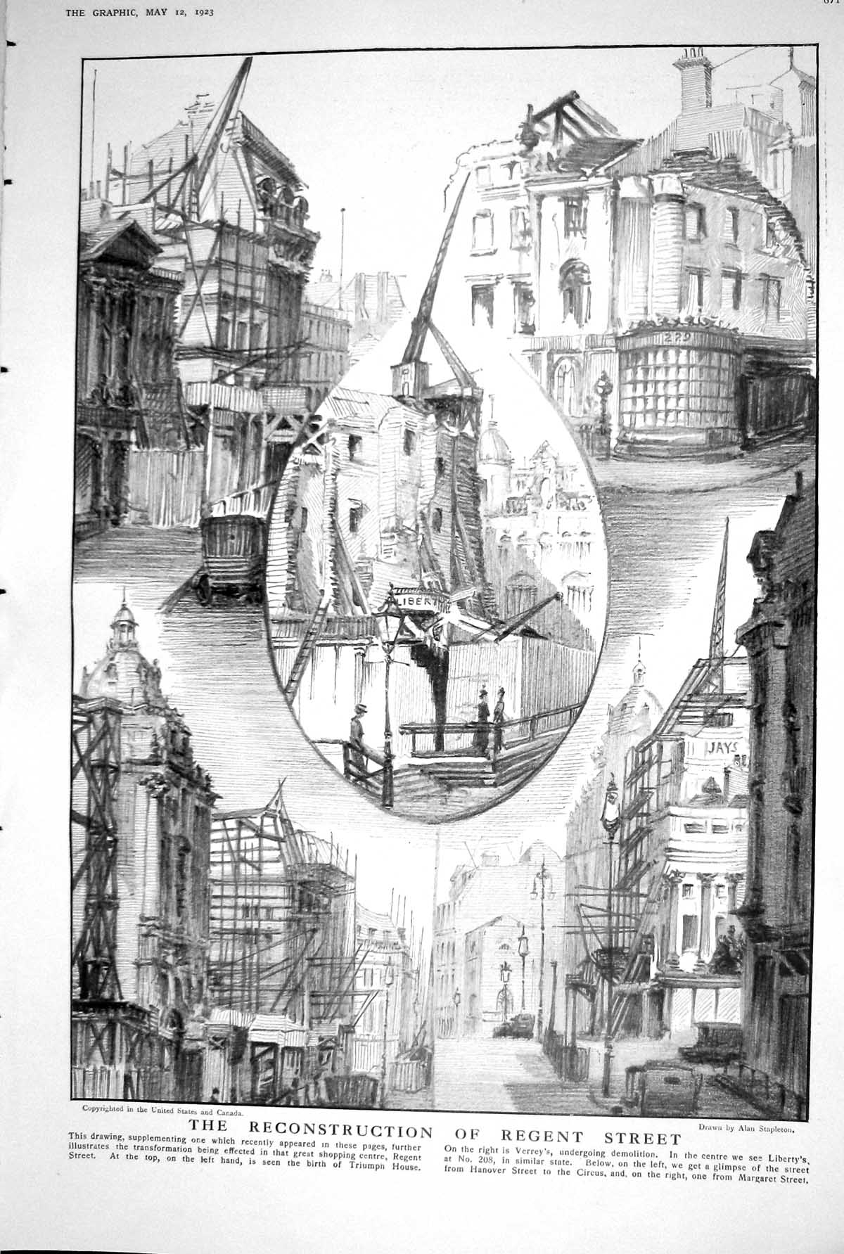 Old 1923 Reconstruction Regent Street Drawing Stapleton Roumania May 20th