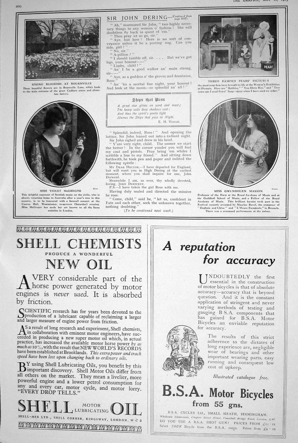 Old 1923 Shell Oil B.S.A Motor Bicycles John Dering Sir Dunlop Cord T 20th