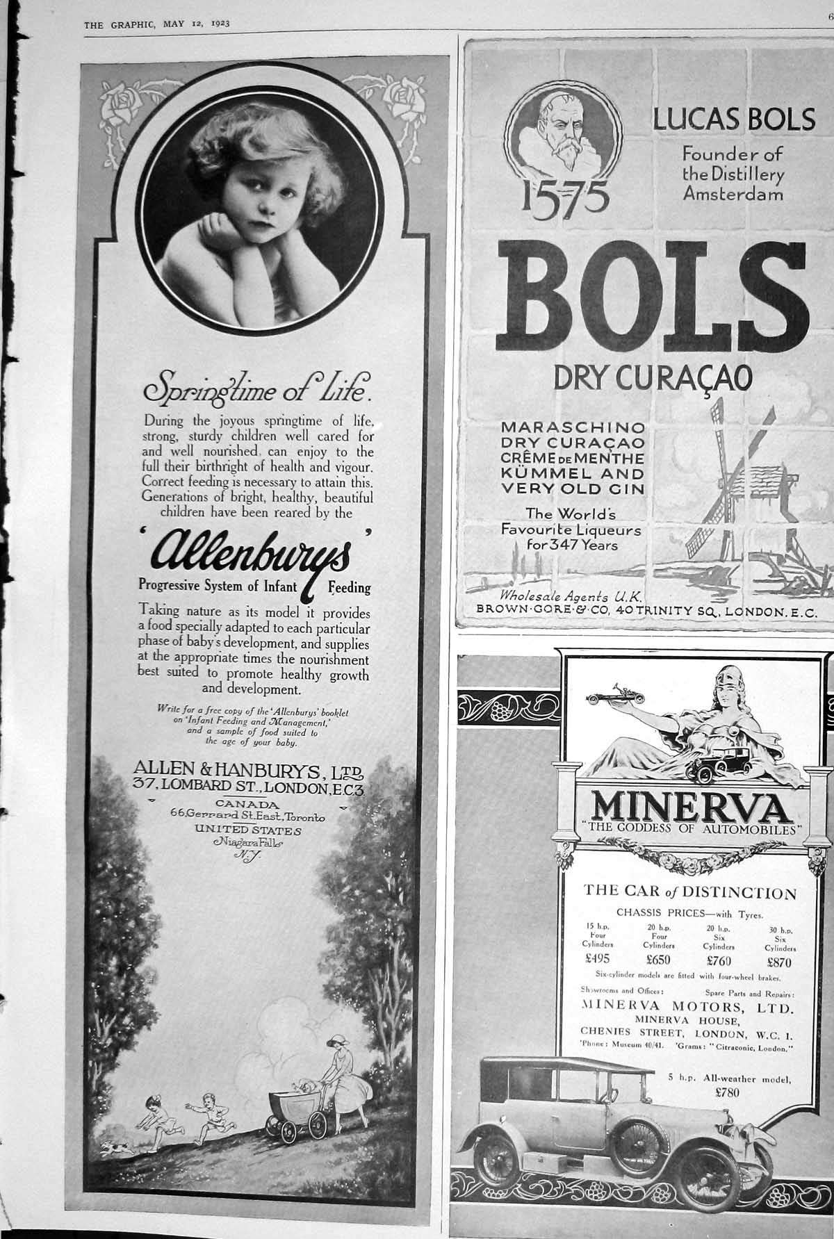 Antique Print 1923 Allen Hanburys Minerva Motors Car Bols Lucas Liqueurs S 20th